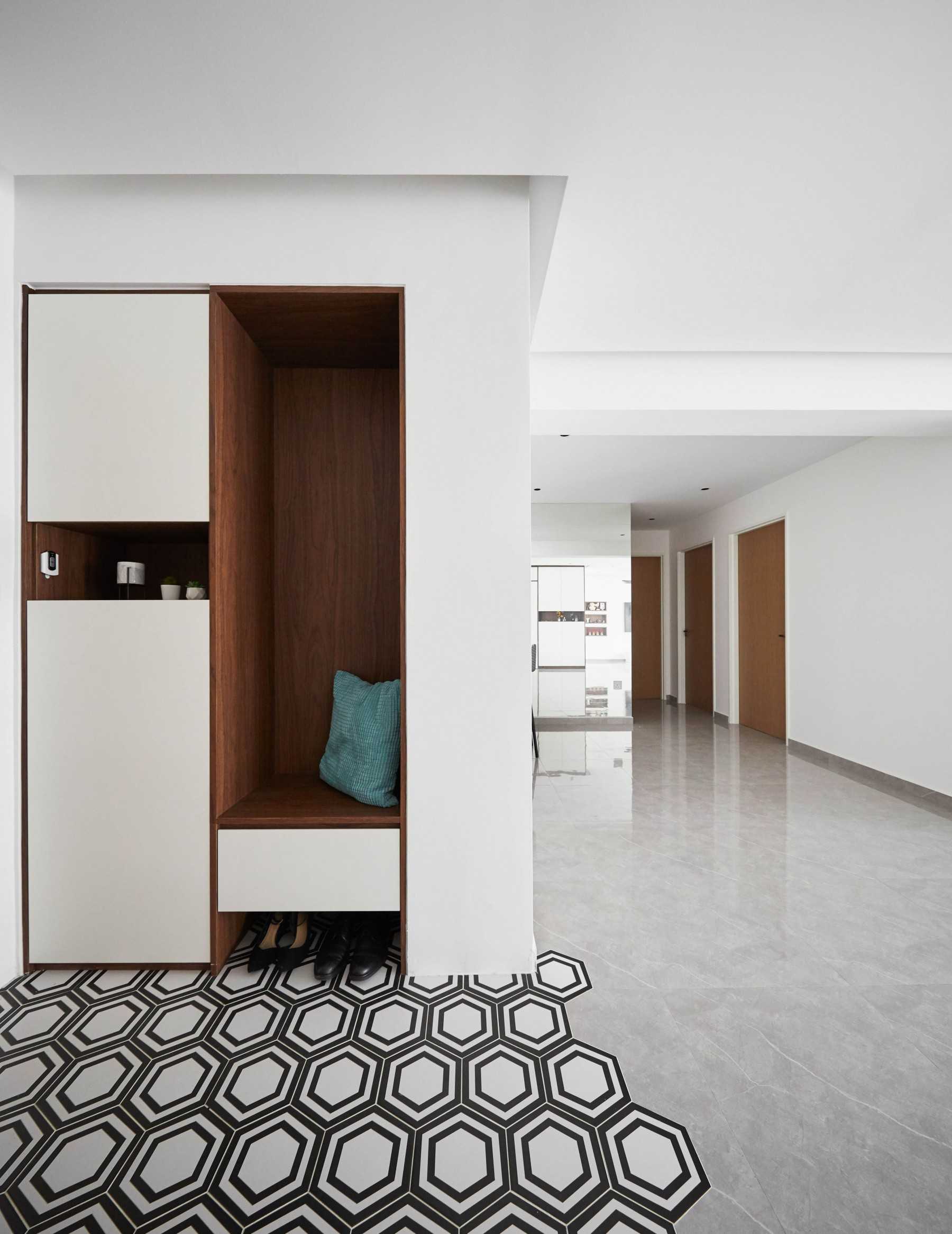 Contemporary Entryway with Seating Bench and Shoe Rack