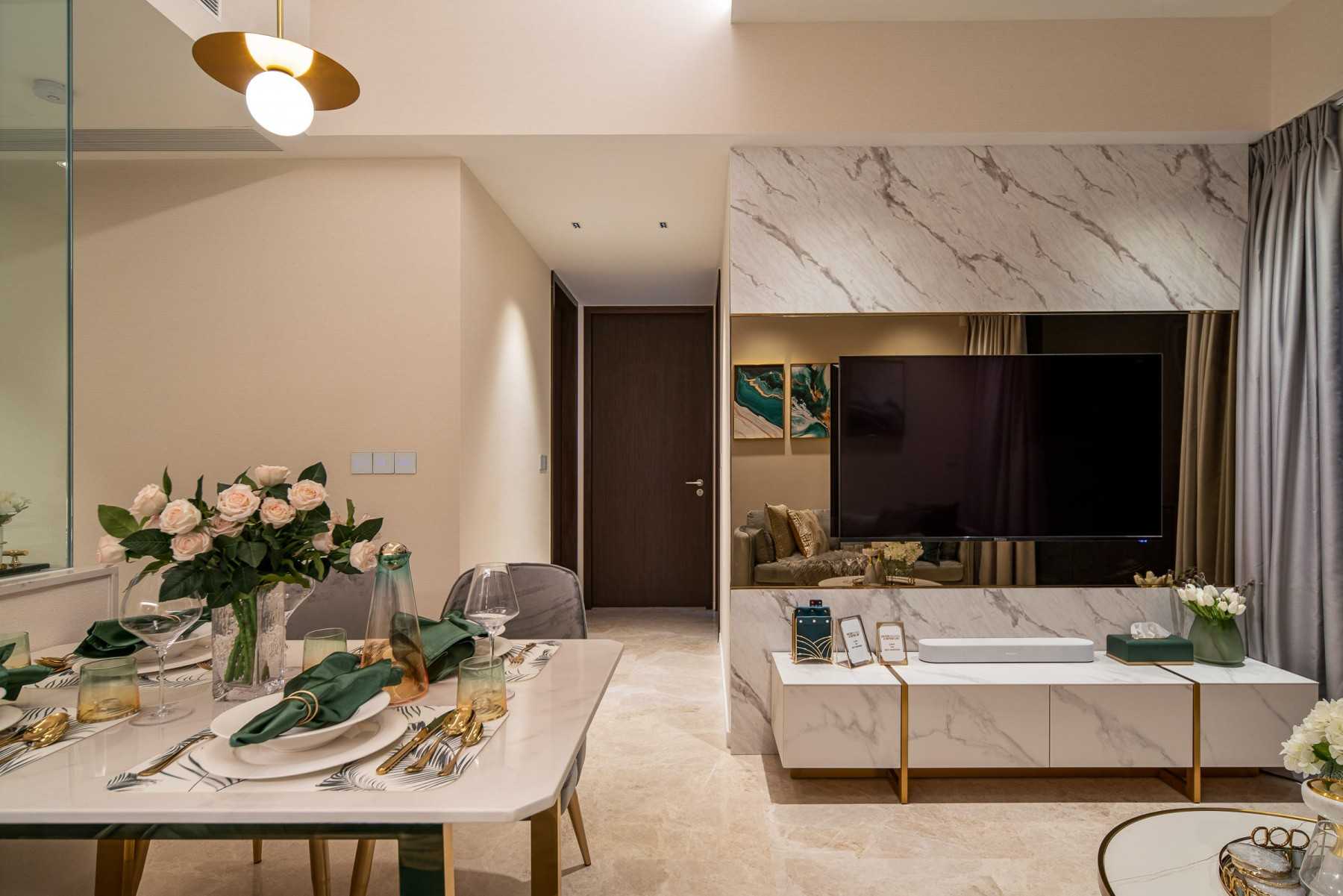 Modern Living Room with TV Console and Mirror