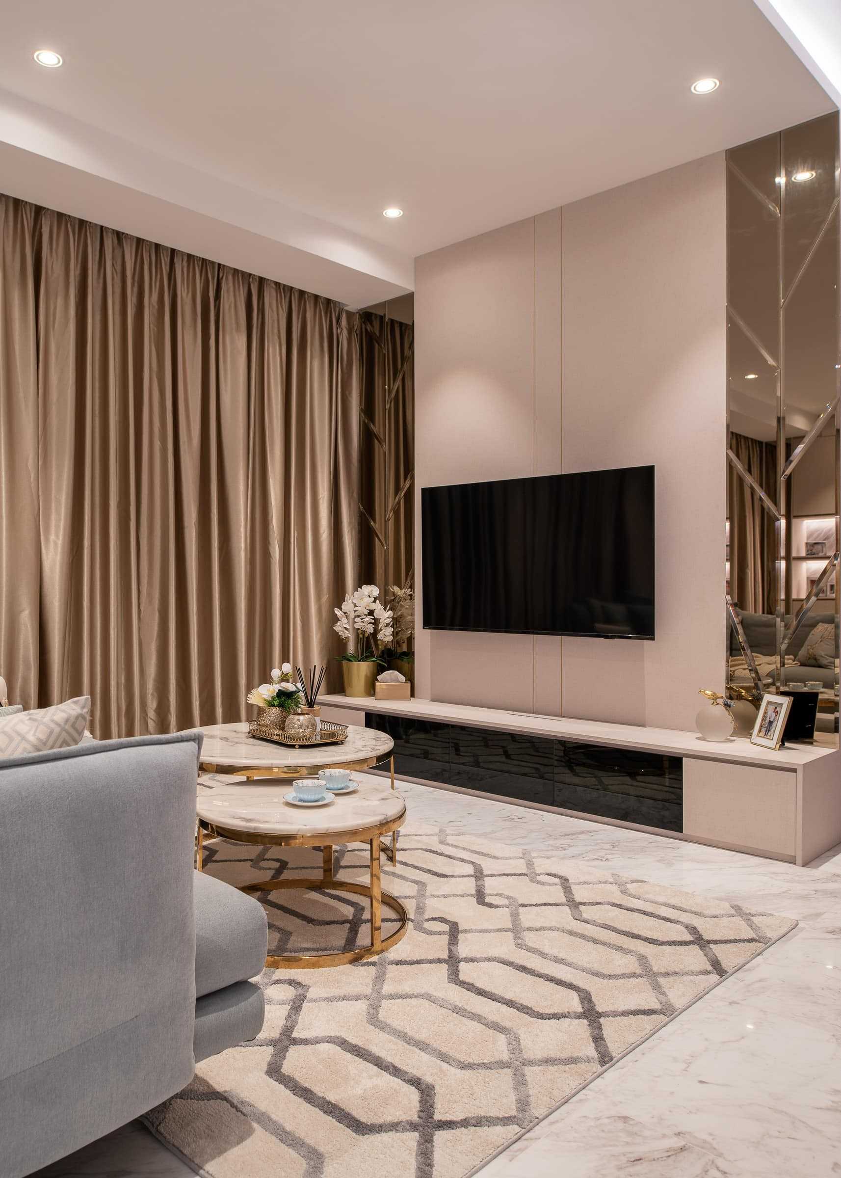 Modern Living Room with TV Console and Mirror