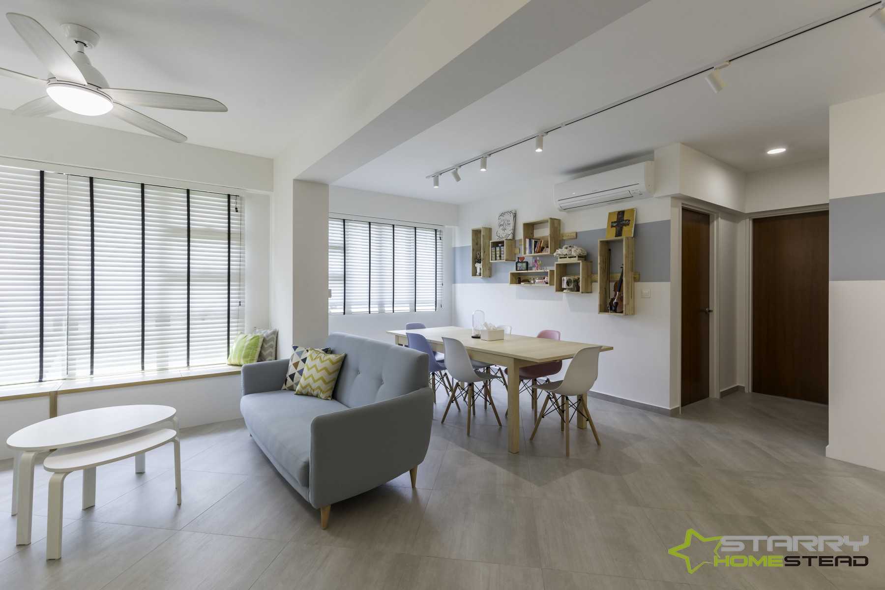 Scandinavian Dining Room with Bay Window and Dining Table