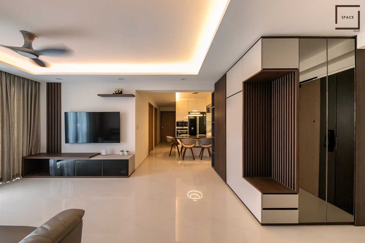 Contemporary Living Room with TV Console and Ceiling Light