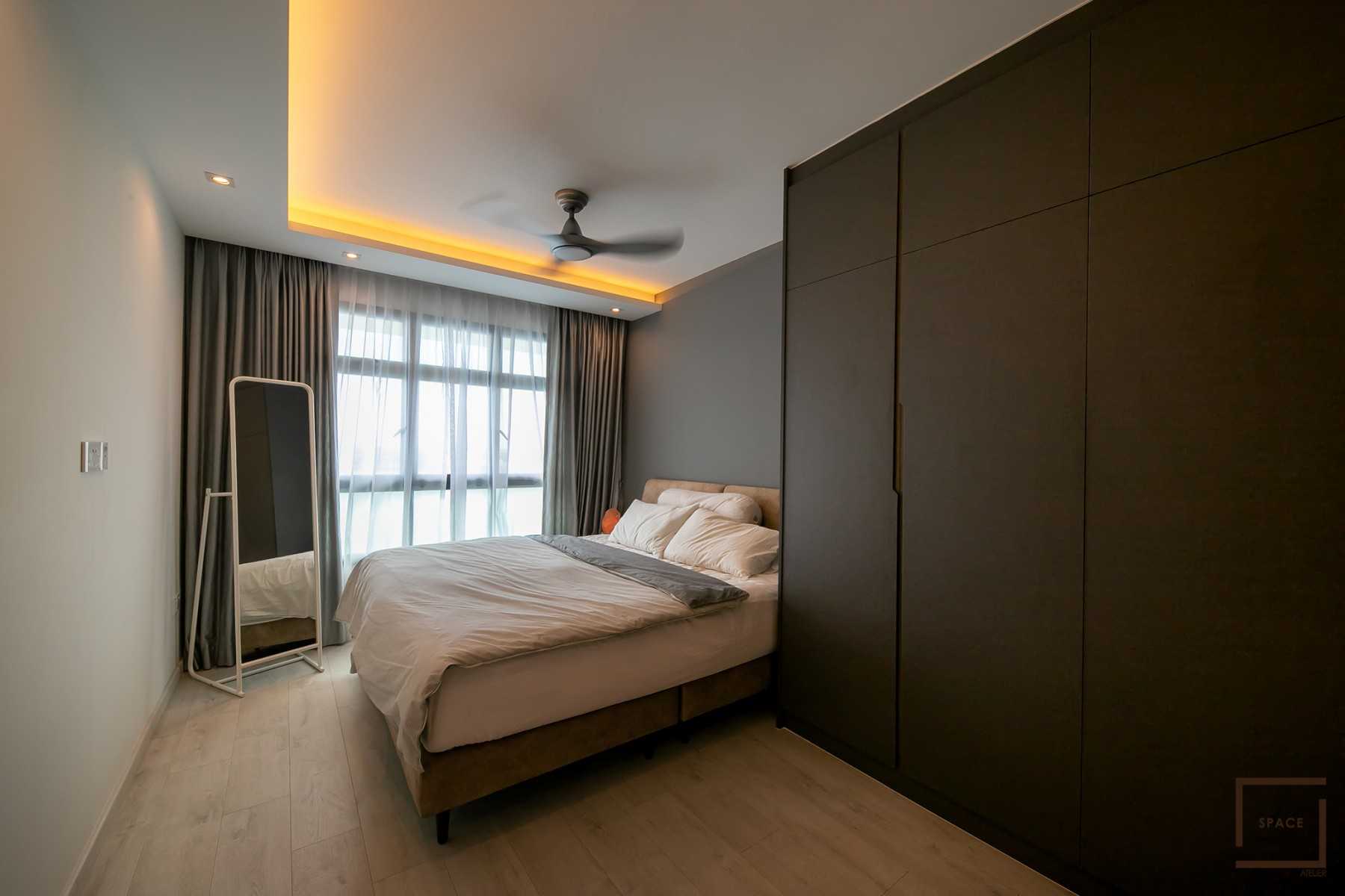 Contemporary Bedroom with Vinyl Flooring and Ceiling Light