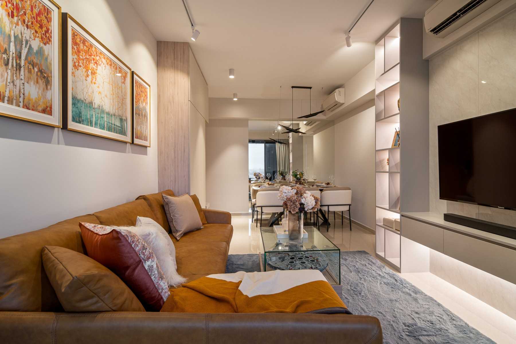 Modern Living Room with TV Console and Feature Wall