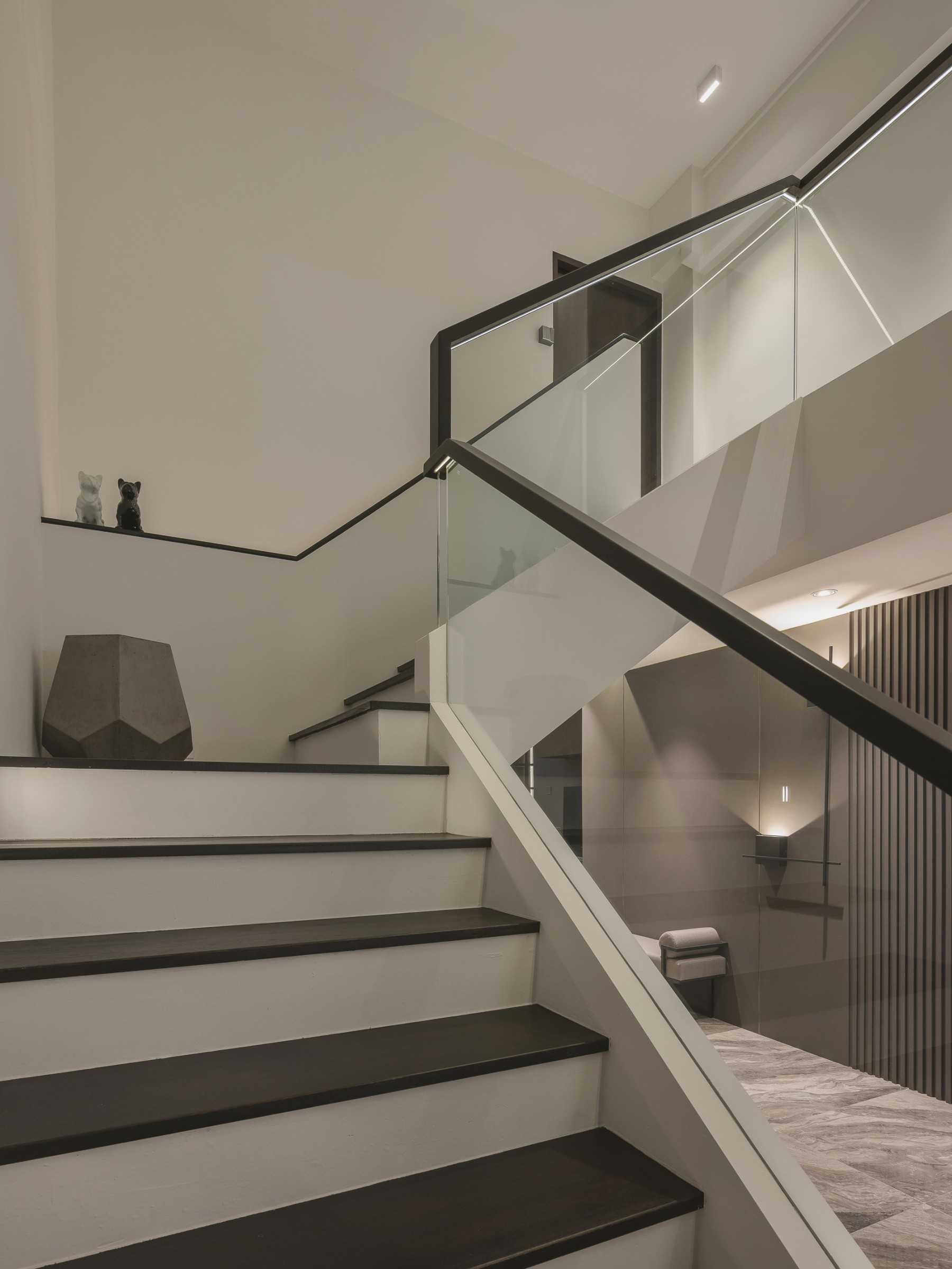 Modern Hallway with Feature Wall and Staircase
