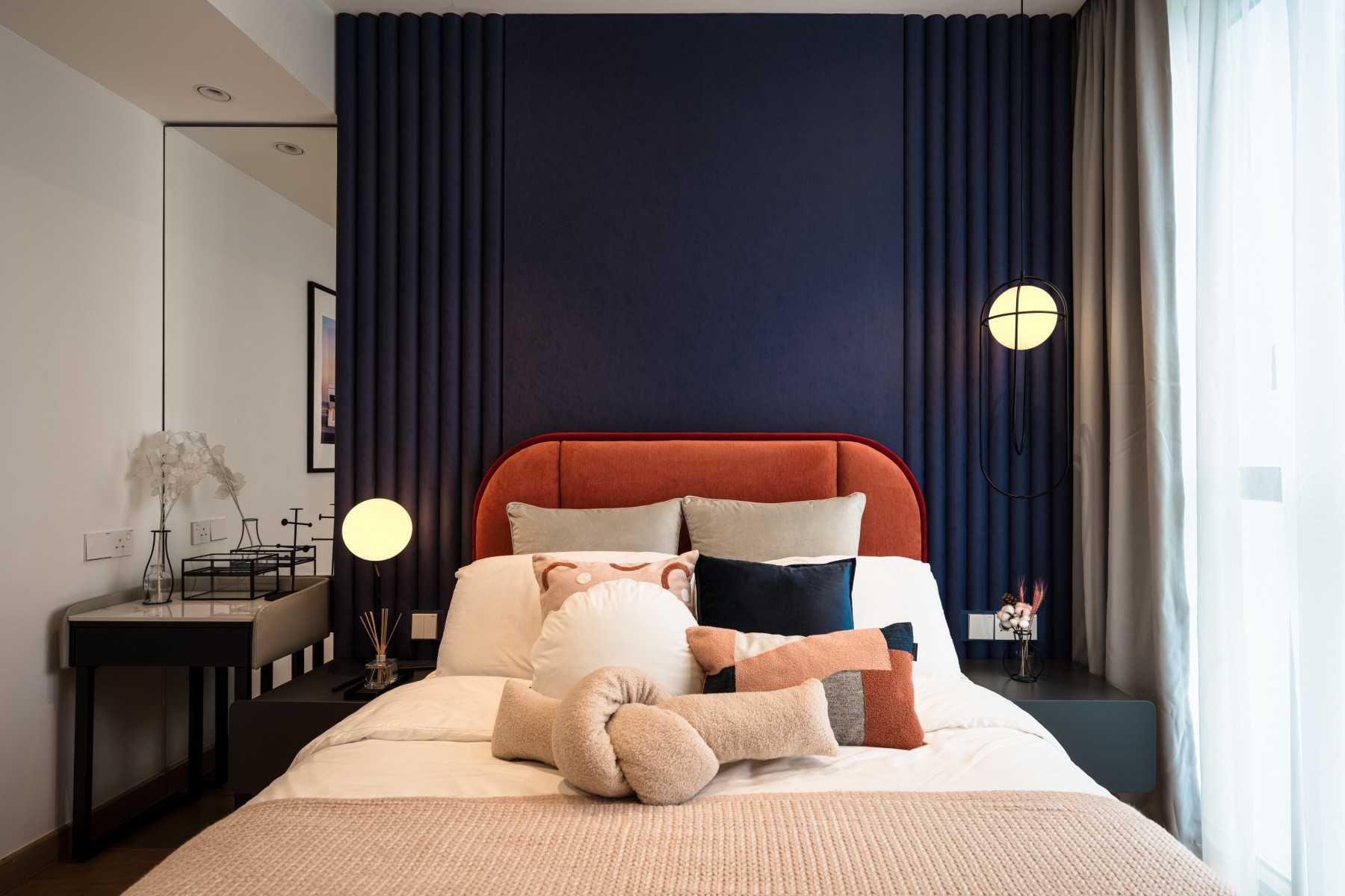 Contemporary Bedroom with Built-in Bed and Bedside Table