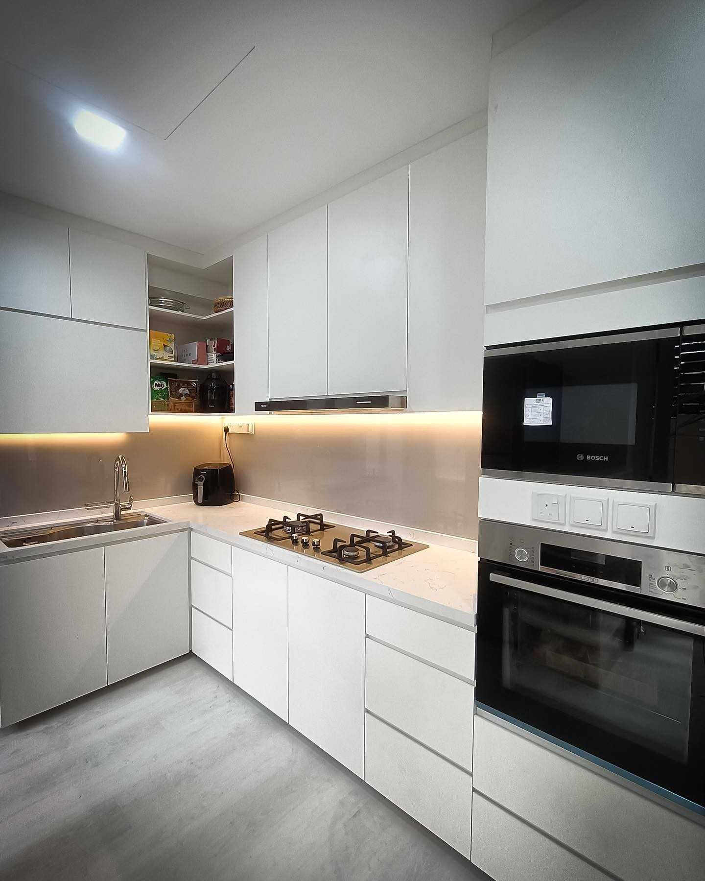 Minimalist Kitchen with Countertop and Vinyl Flooring