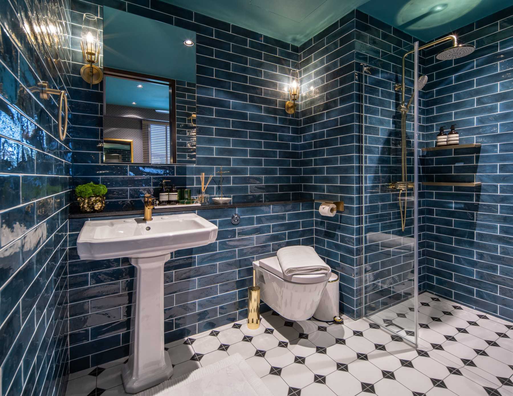 Eclectic Bathroom with Mirror and Shower Screen
