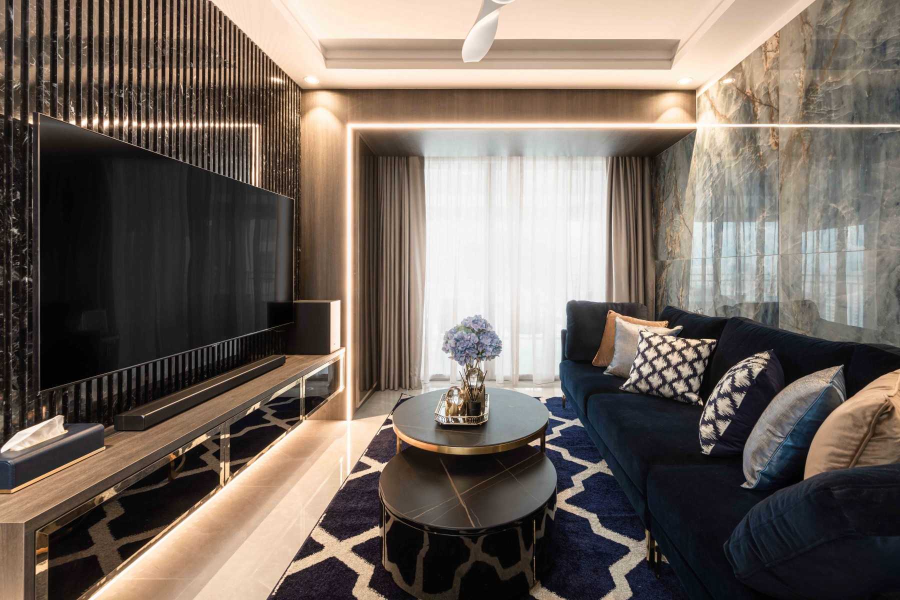 Modern Living Room with TV Console and Feature Wall