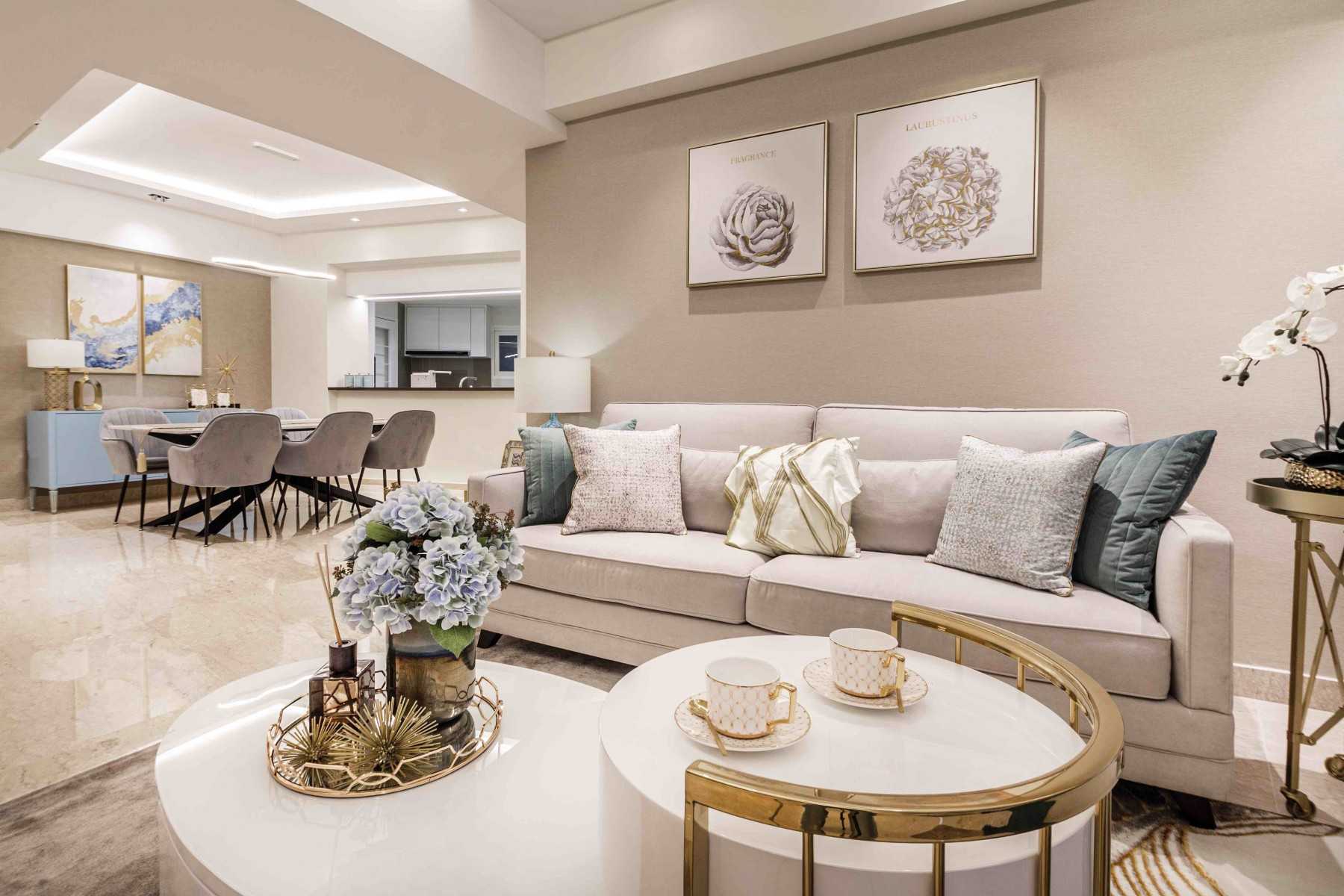 Transitional Living Room with Cove Lighting and Sofa