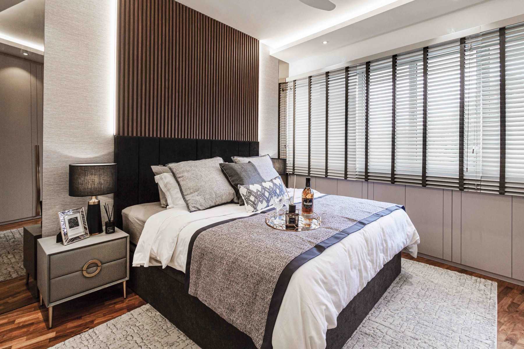 Transitional Bedroom with Cove Lighting and Bedside Table