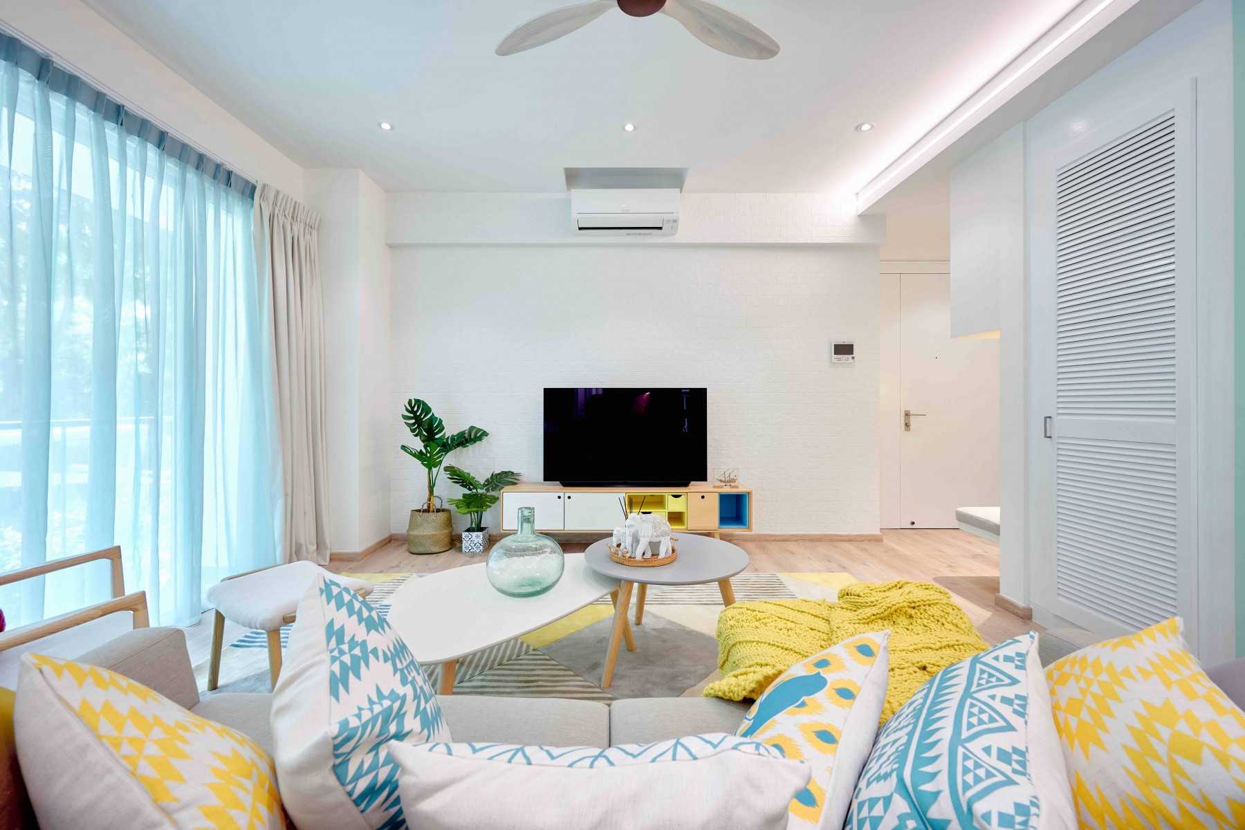 Transitional Living Room with TV Console and Sofa