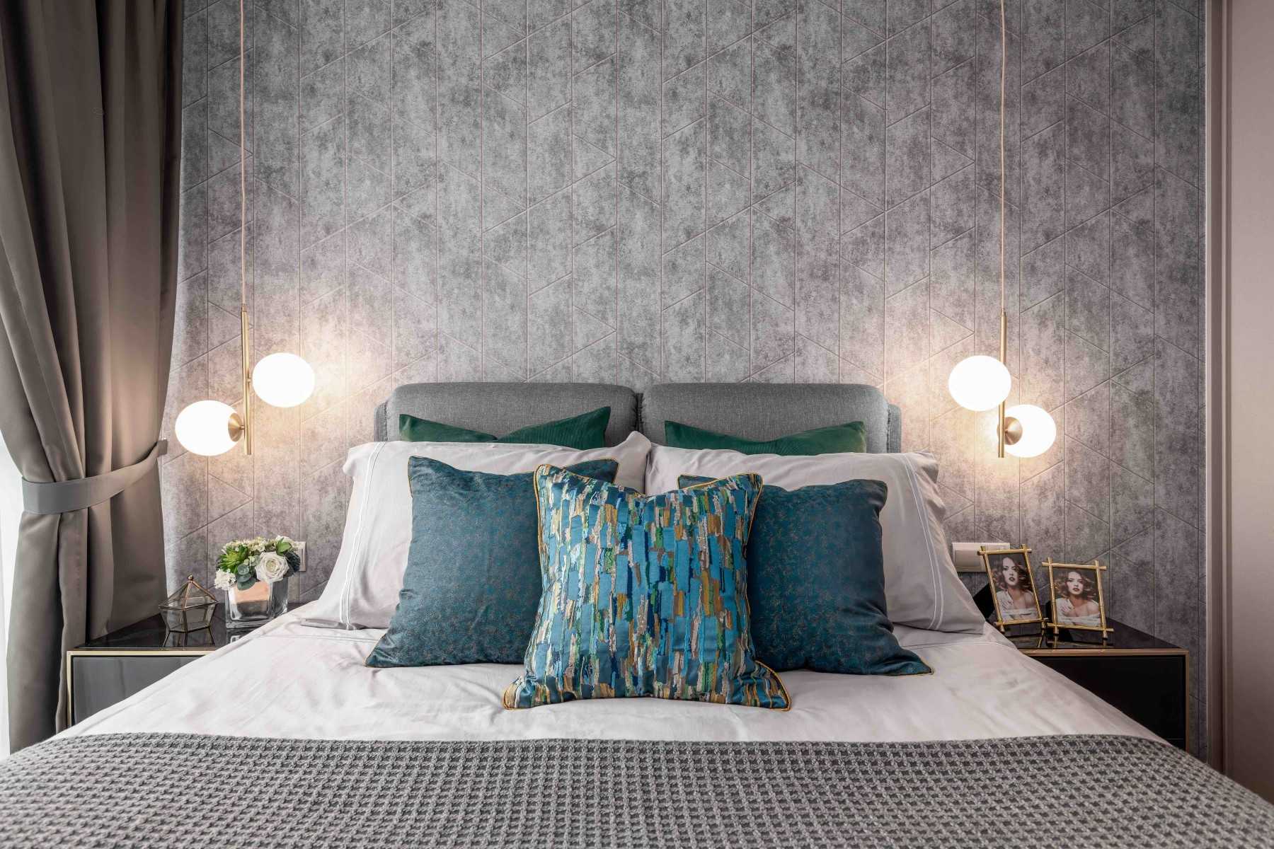 Eclectic Bedroom with Built-in Bed and Bedside Table