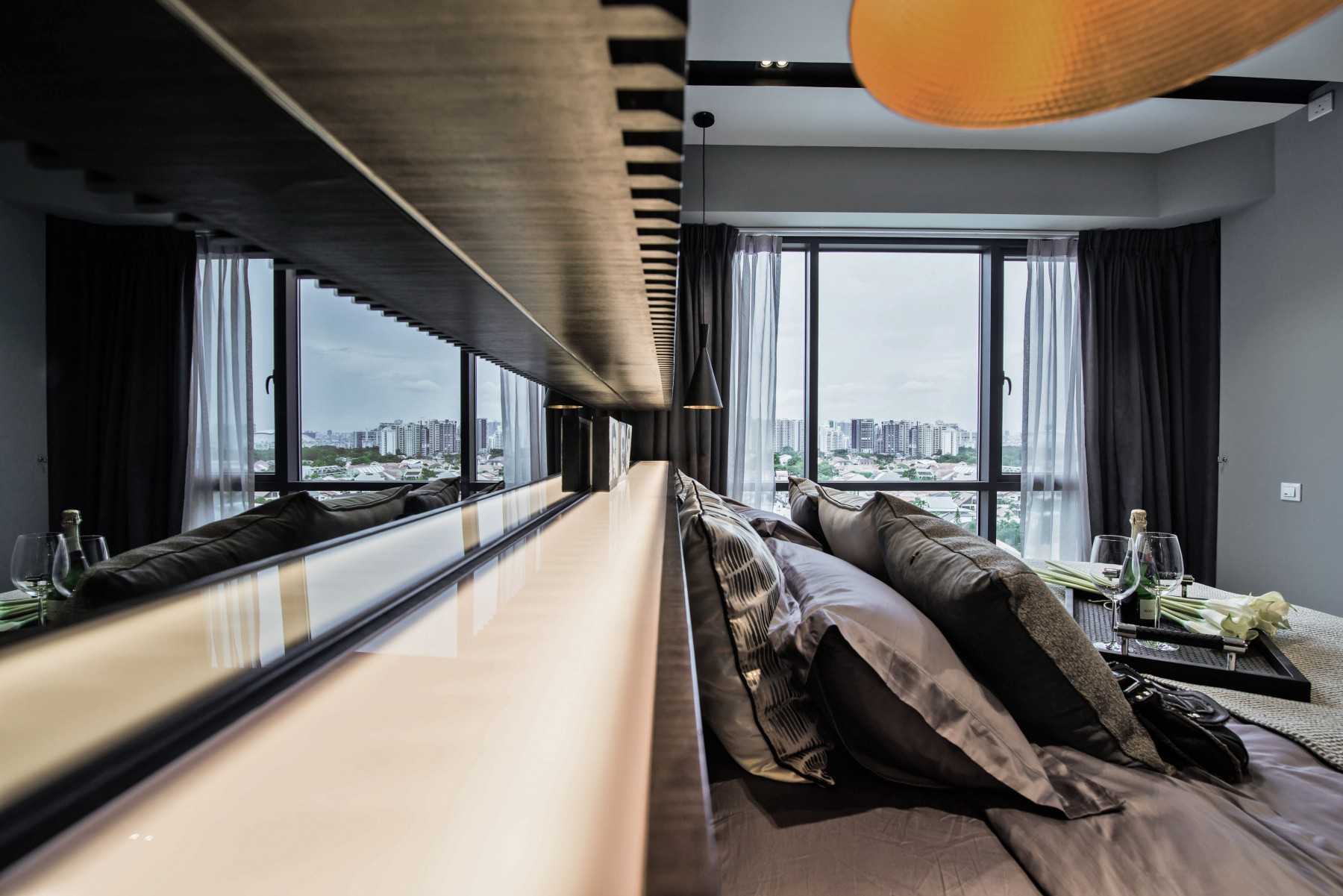 Modern Bedroom with Cove Lighting and Built-in Bed