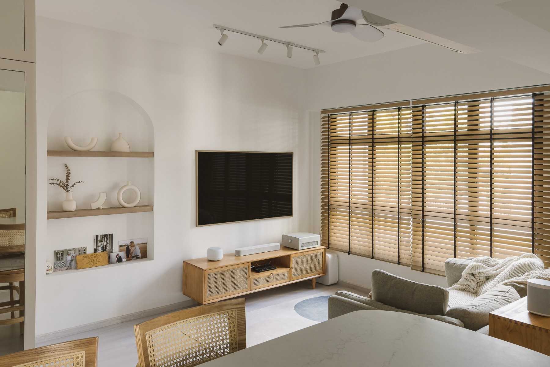 Scandinavian Living Room with Vinyl Flooring and TV Console