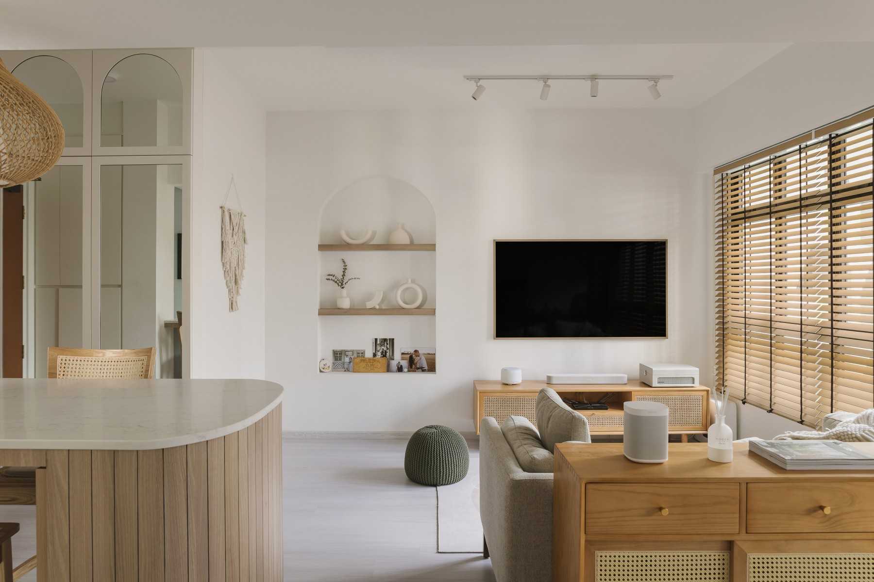 Scandinavian Living Room with Countertop and TV Console