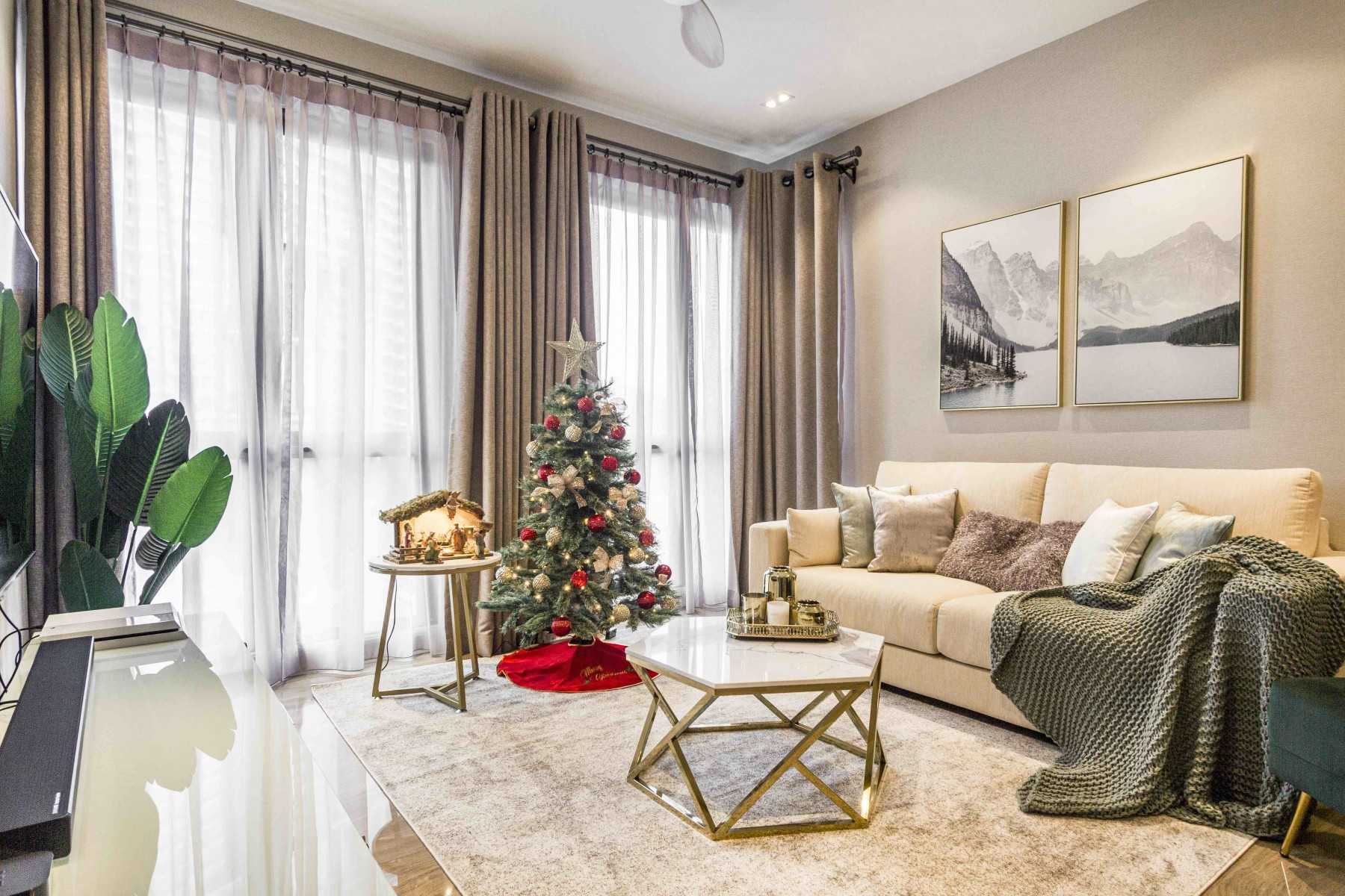 Transitional Living Room with TV Console and Cove Lighting