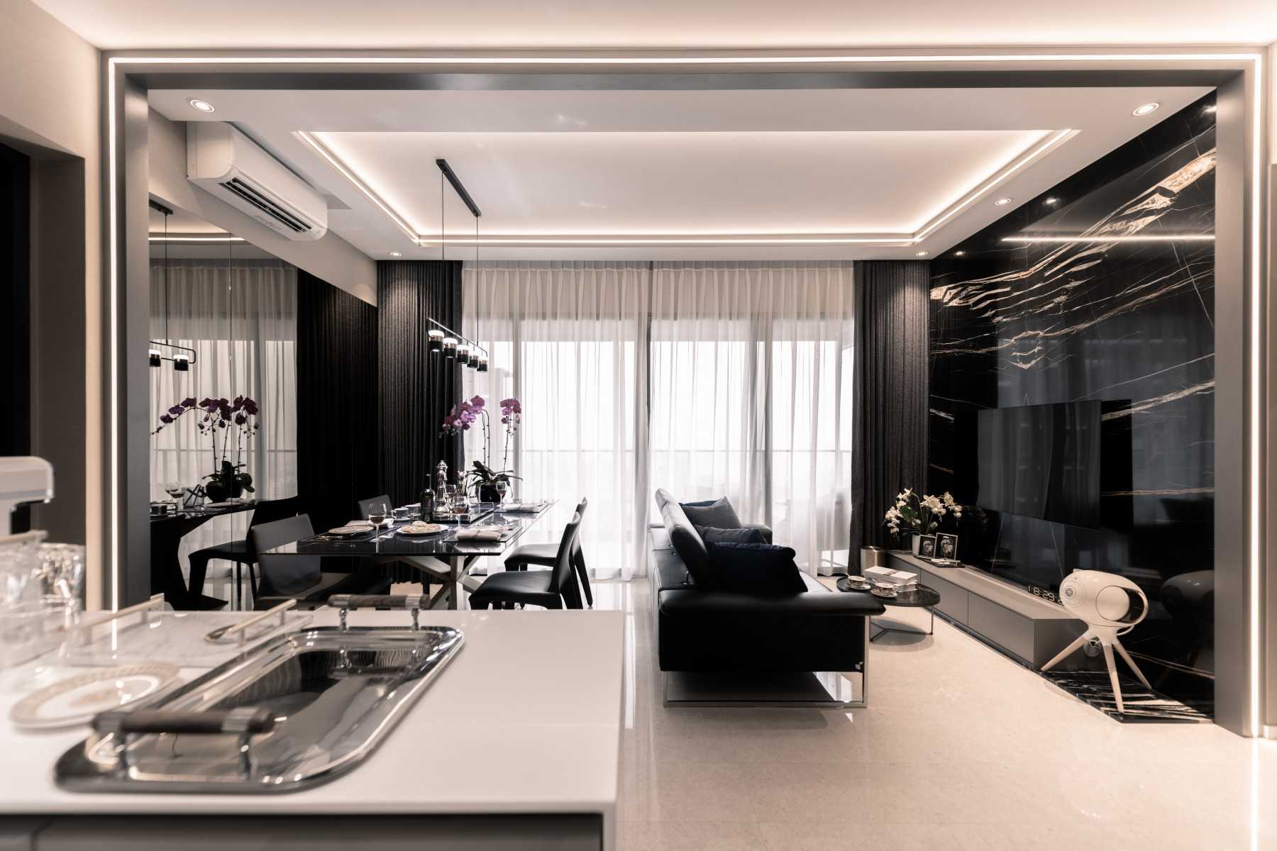 Contemporary Living Room with TV Console and Feature Wall