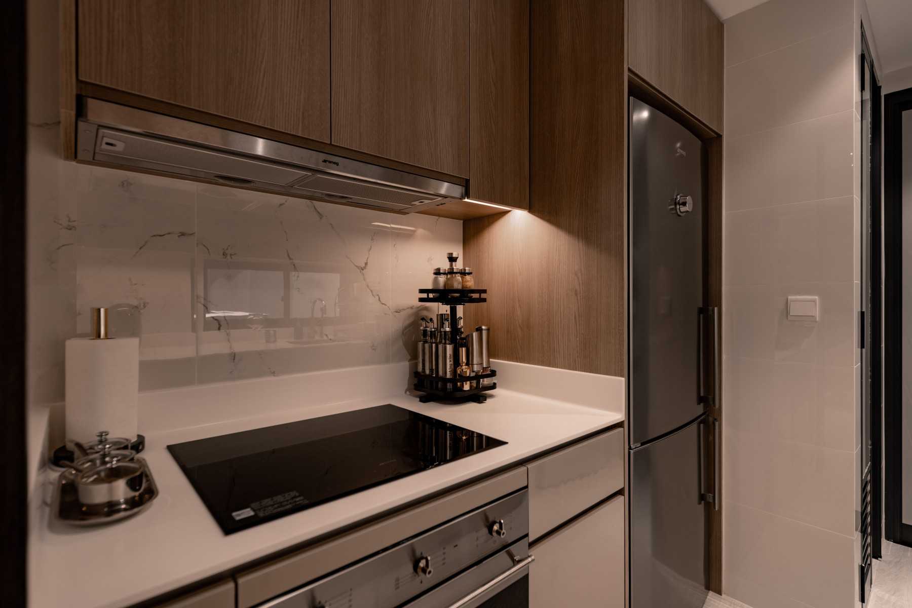 Contemporary Kitchen with Kitchen Window and Cupboard