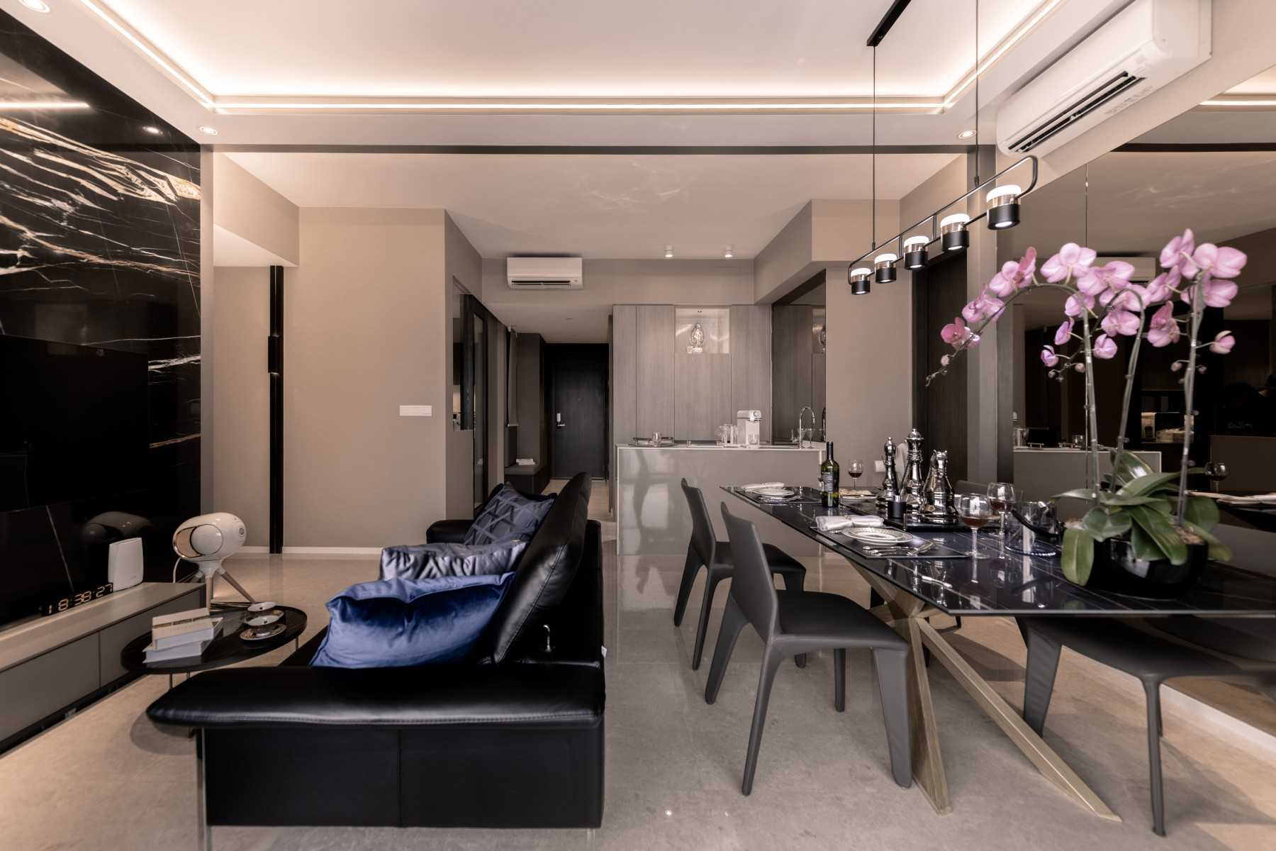 Contemporary Living Room with TV Console and Feature Wall
