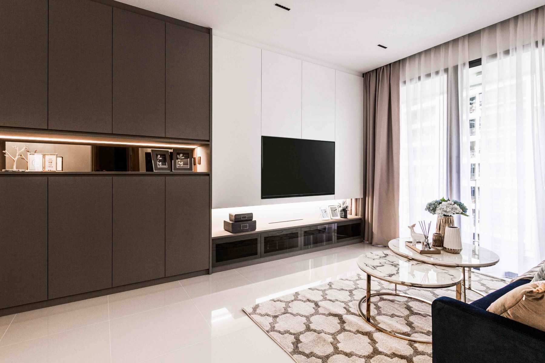Modern Living Room with TV Console and Cove Lighting