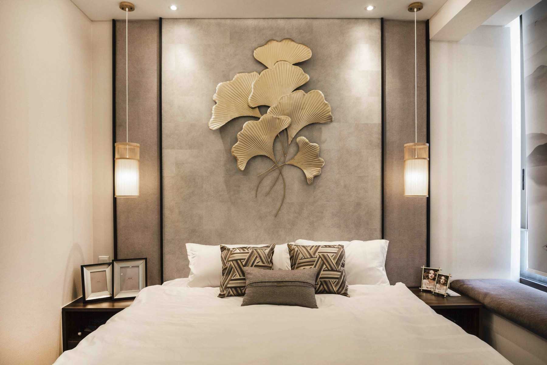 Asian Bedroom with Bay Window and Built-in Bed