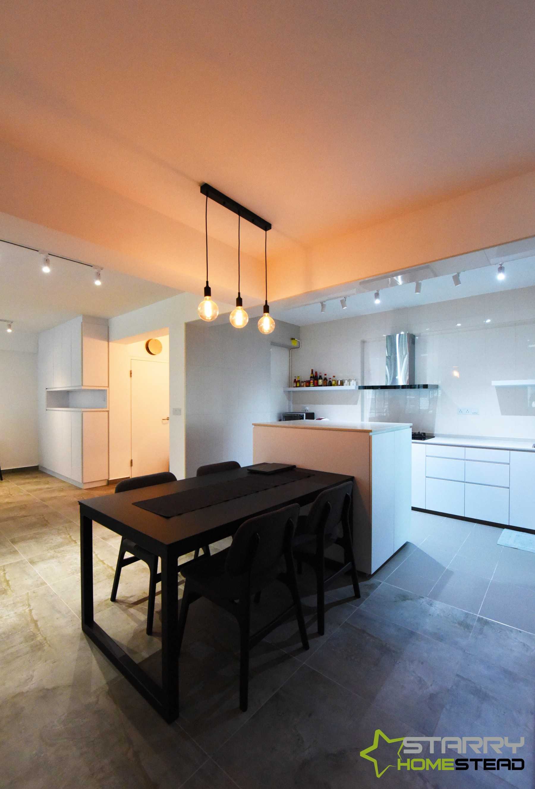 Minimalist Dining Room with Dining Chairs and Lighting