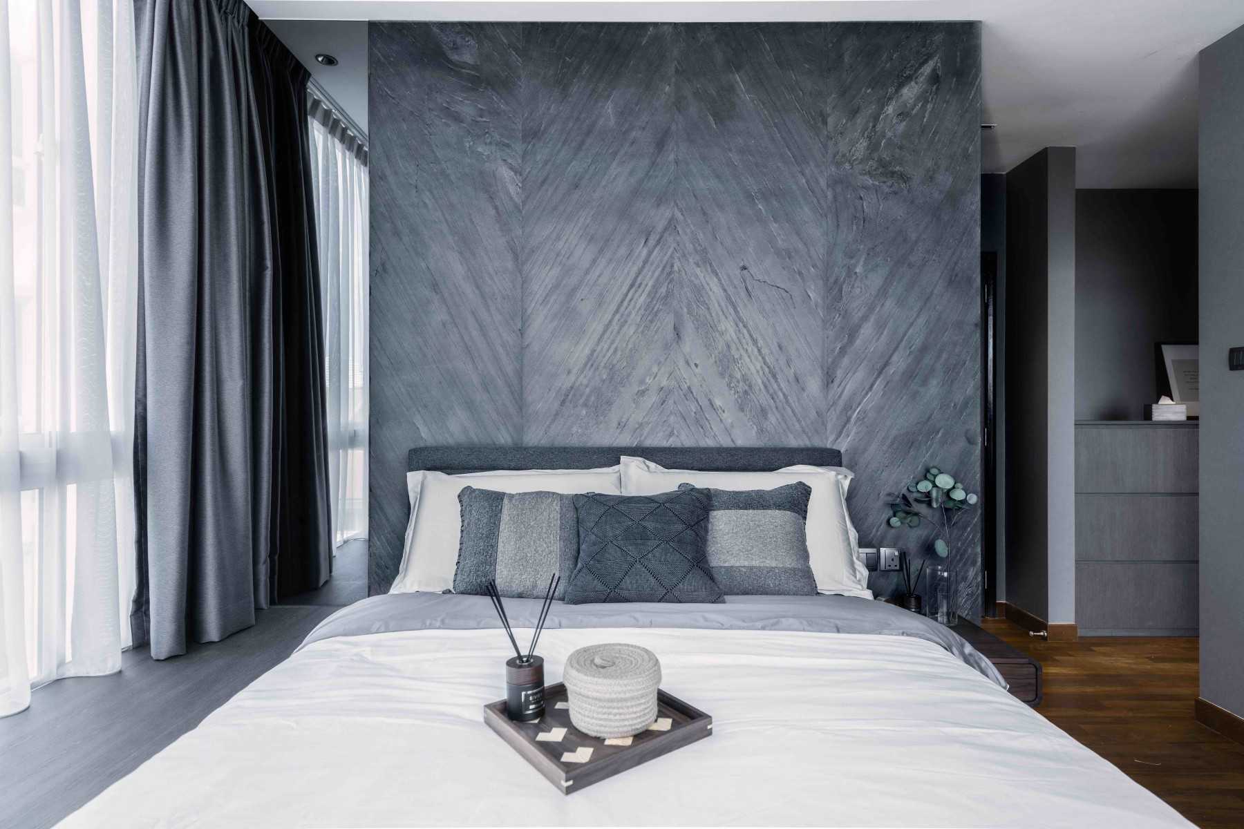 Modern Bedroom with Bay Window and Built-in Bed