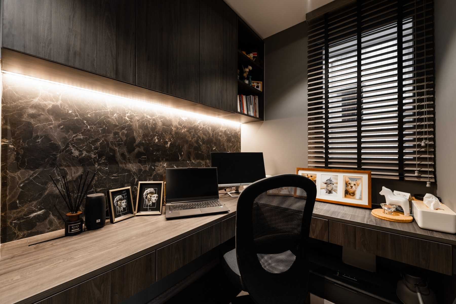 Contemporary Study with Cove Lighting and Ceiling Light
