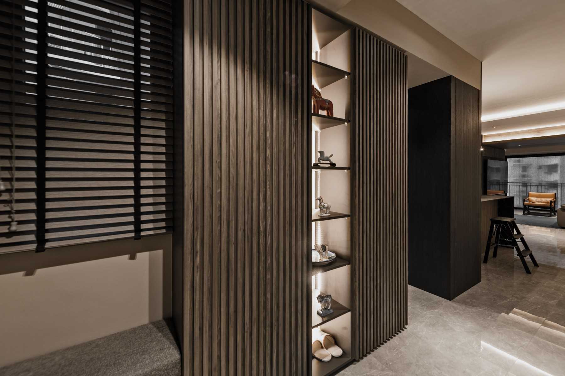 Contemporary Entryway with Seating Bench and Shoe Rack