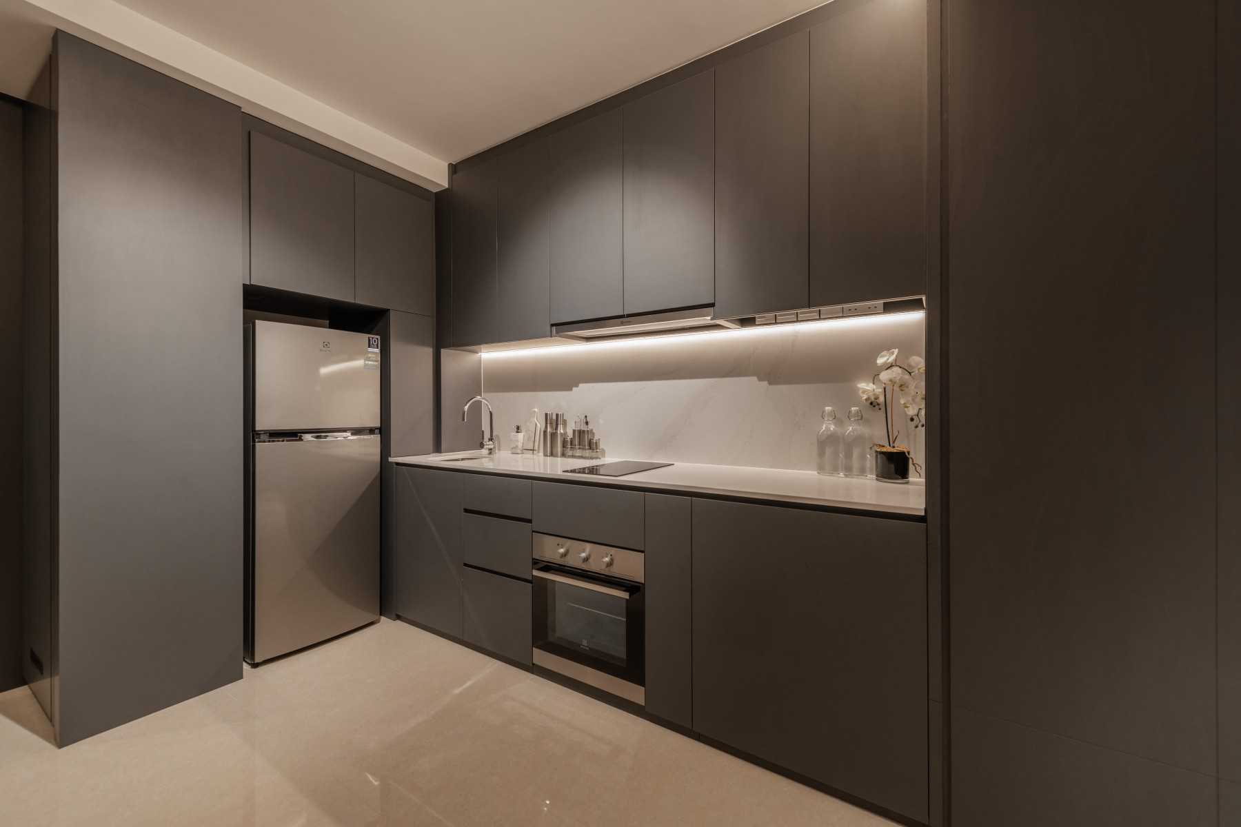 Minimalist Kitchen with Countertop and Cupboard