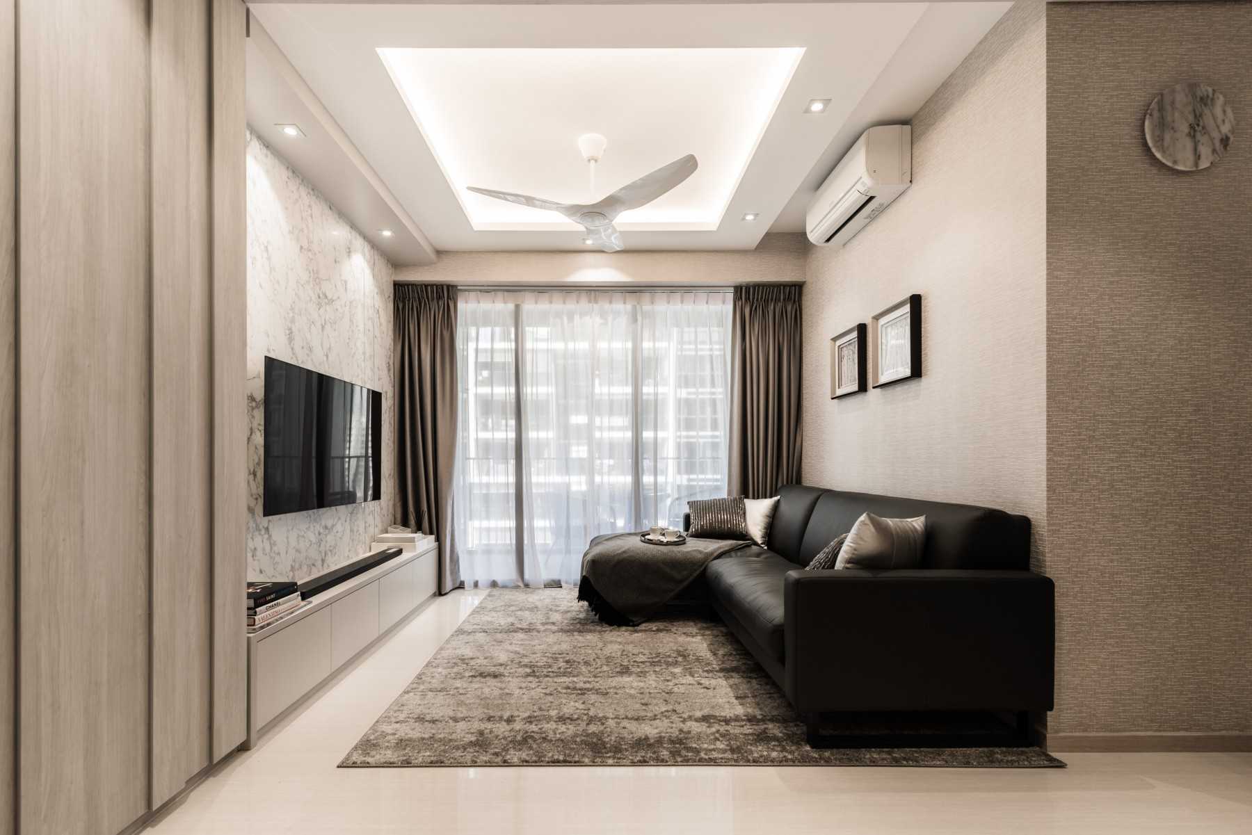 Contemporary Living Room with TV Console and Feature Wall