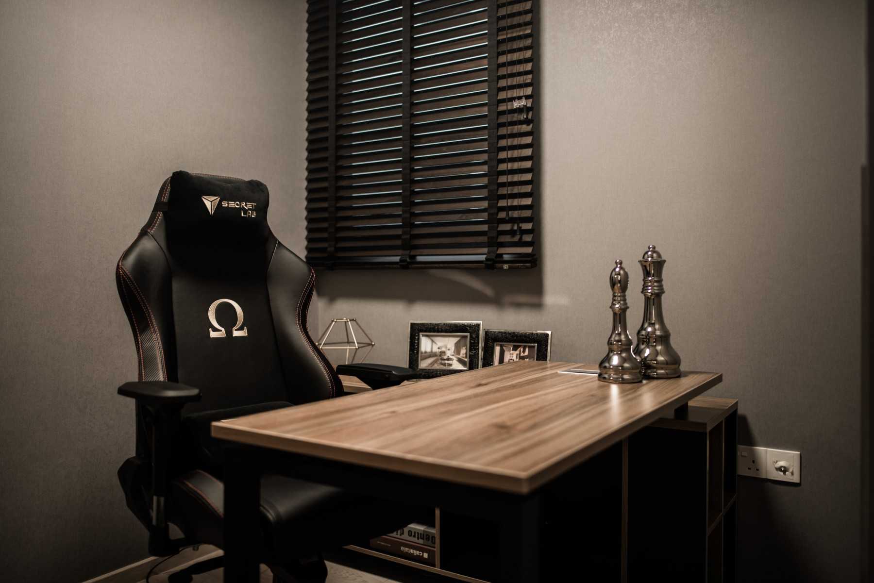 Contemporary Study with Bookshelf and Cove Lighting