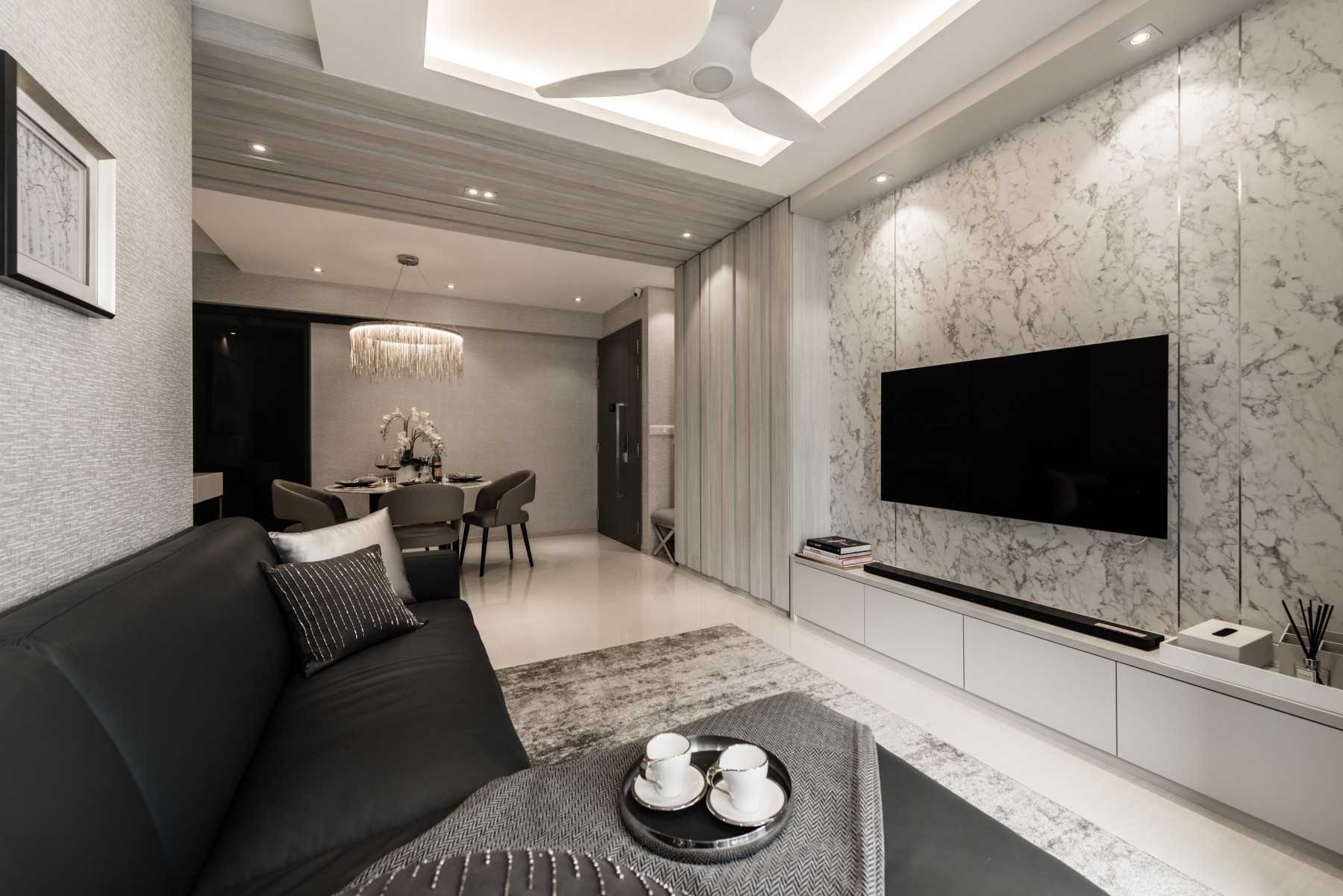Contemporary Living Room with TV Console and Feature Wall