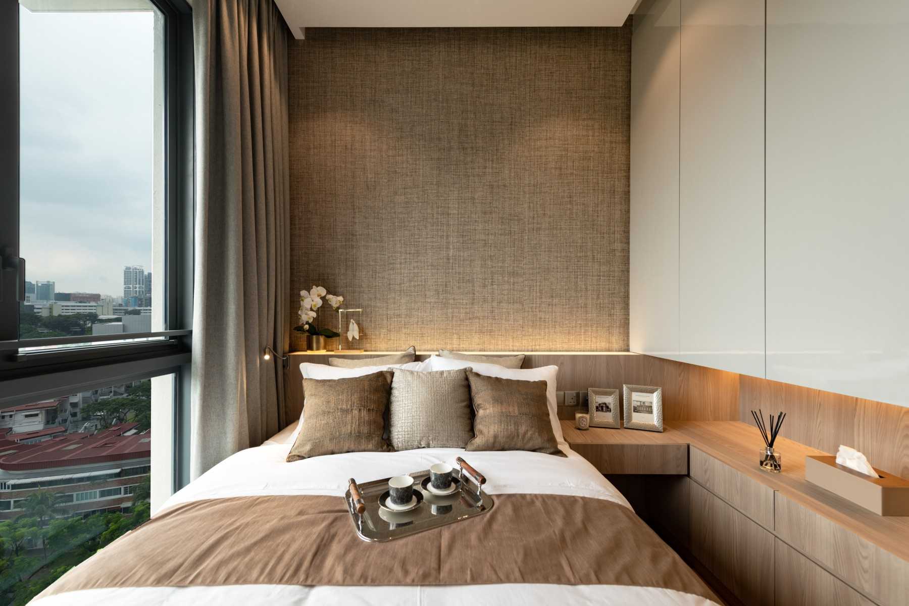 Contemporary Bedroom with Built-in Bed and Bedside Table
