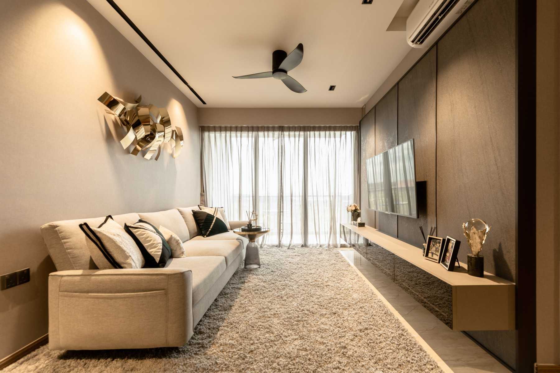 Contemporary Living Room with TV Console and Feature Wall