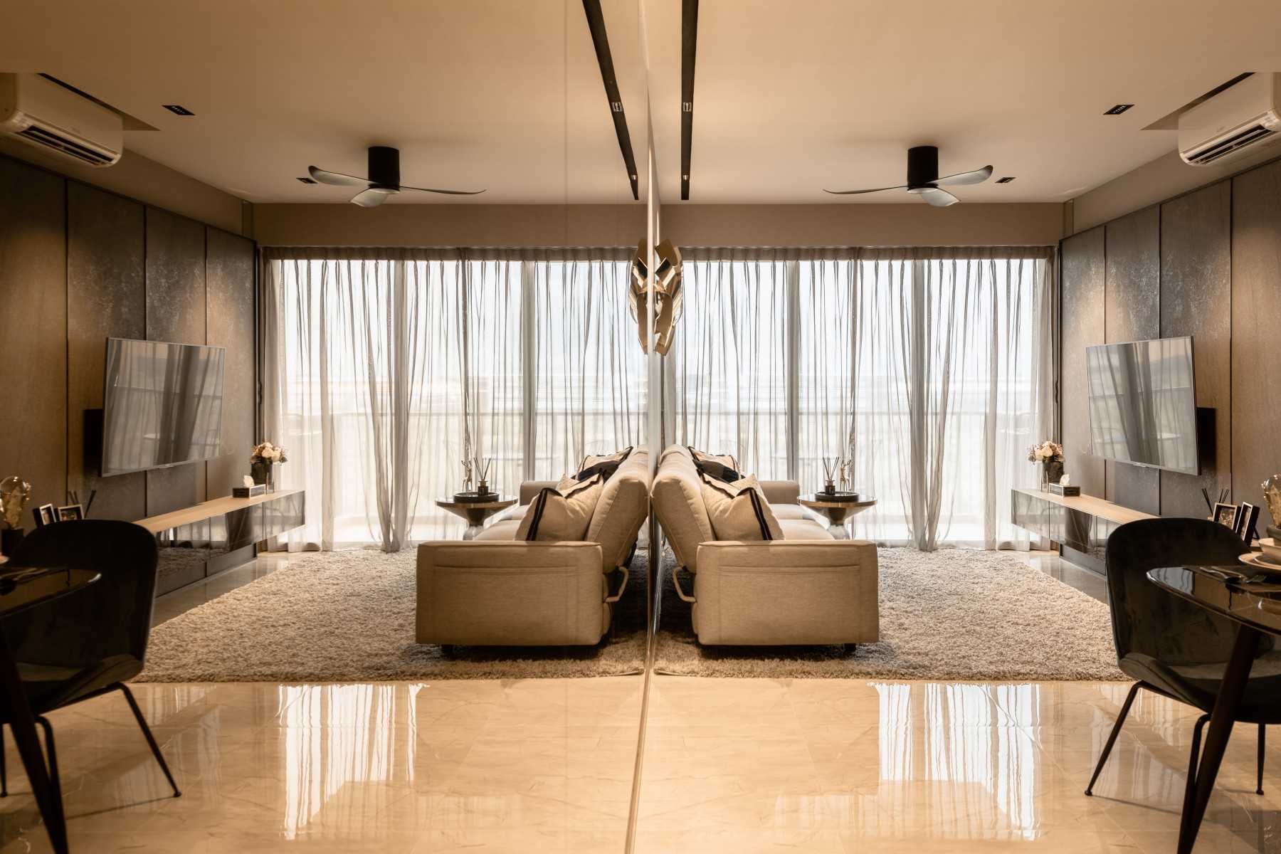 Contemporary Living Room with TV Console and Feature Wall