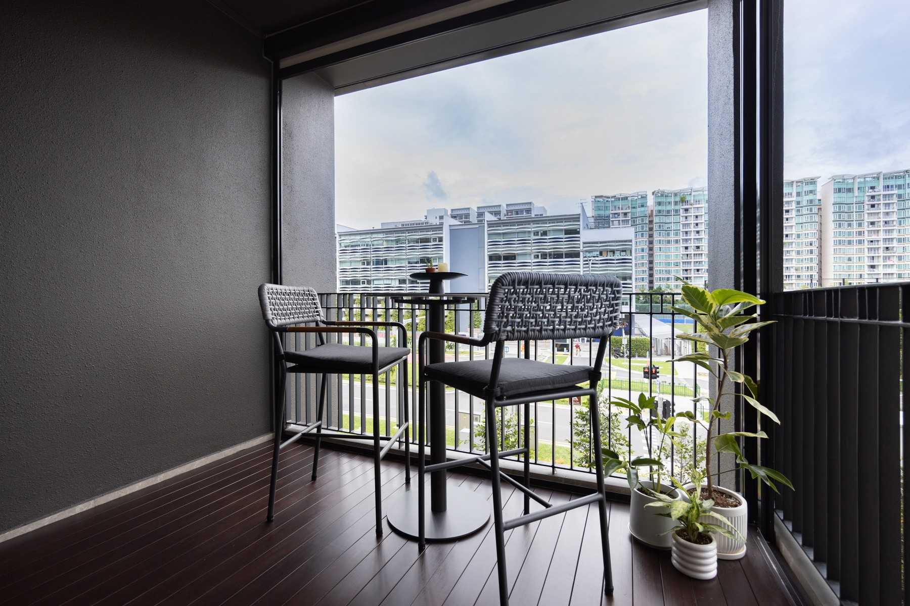 Modern Balcony with Outdoor Table and Outdoor Chairs