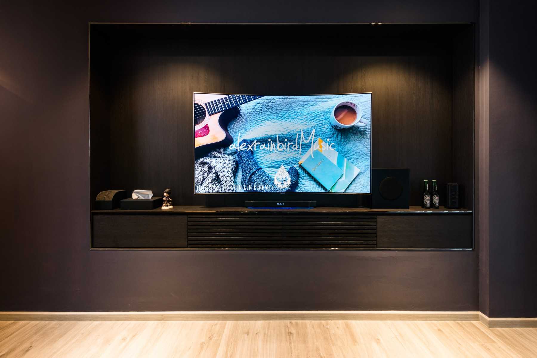 Contemporary Living Room with TV Console and Feature Wall
