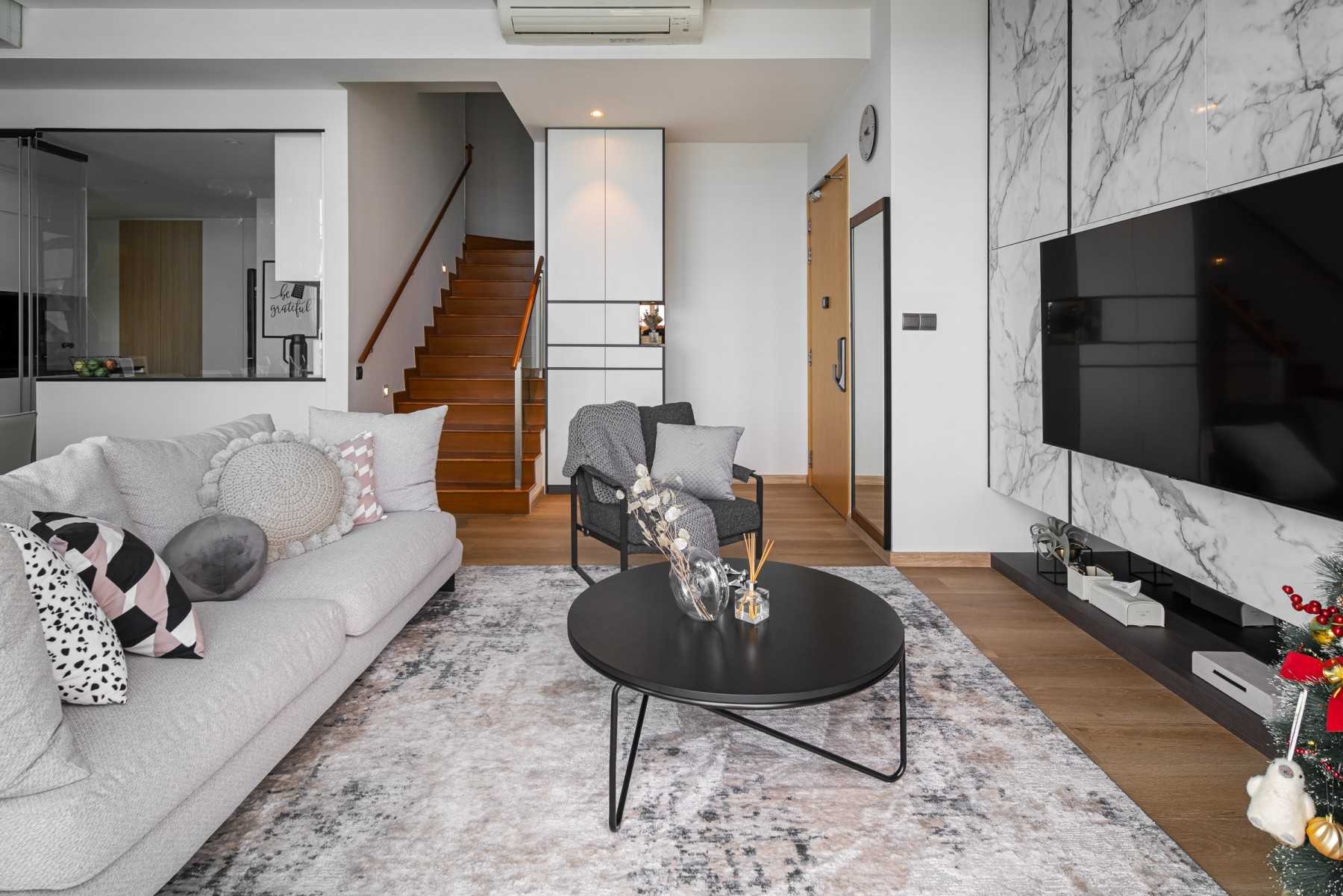 Contemporary Living Room with Feature Wall and Sofa