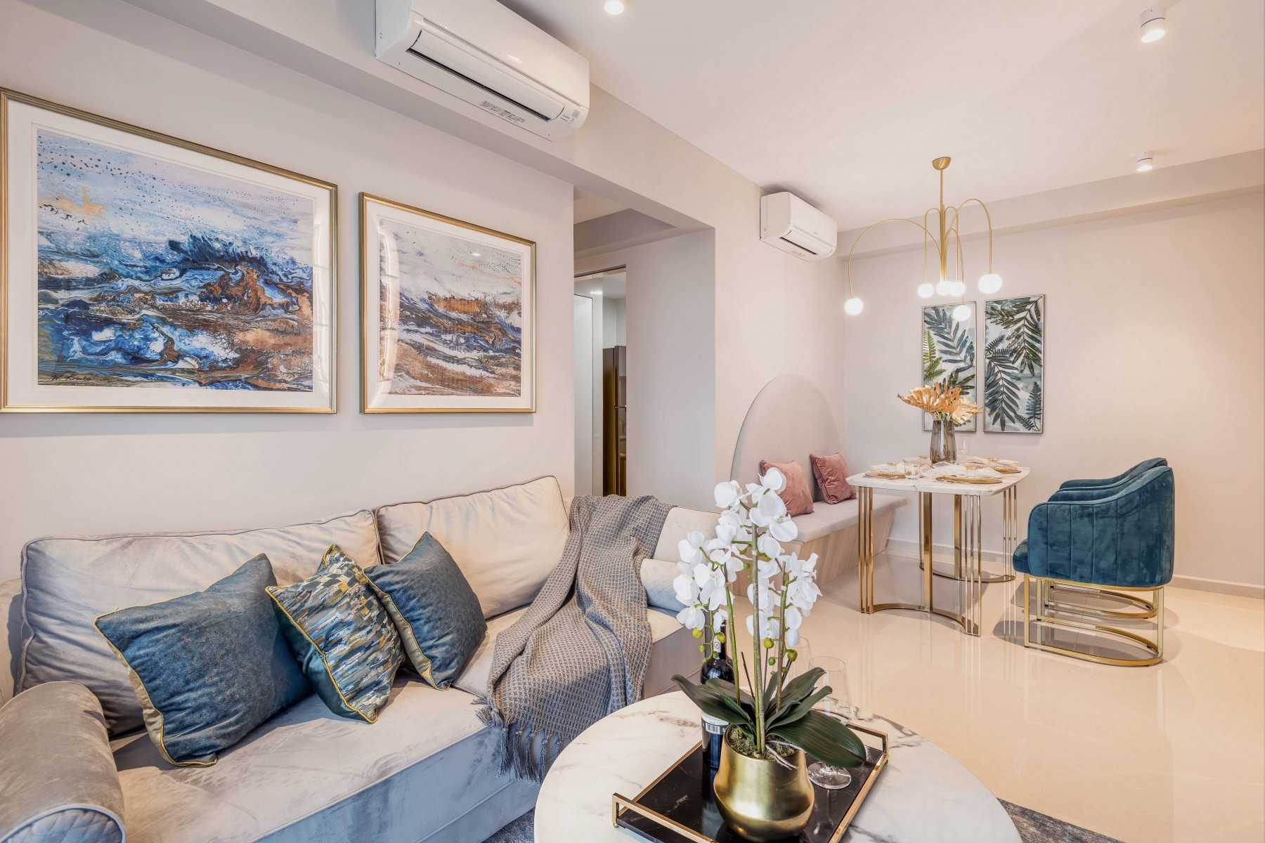 Contemporary Living Room with Ceiling Light and Sofa