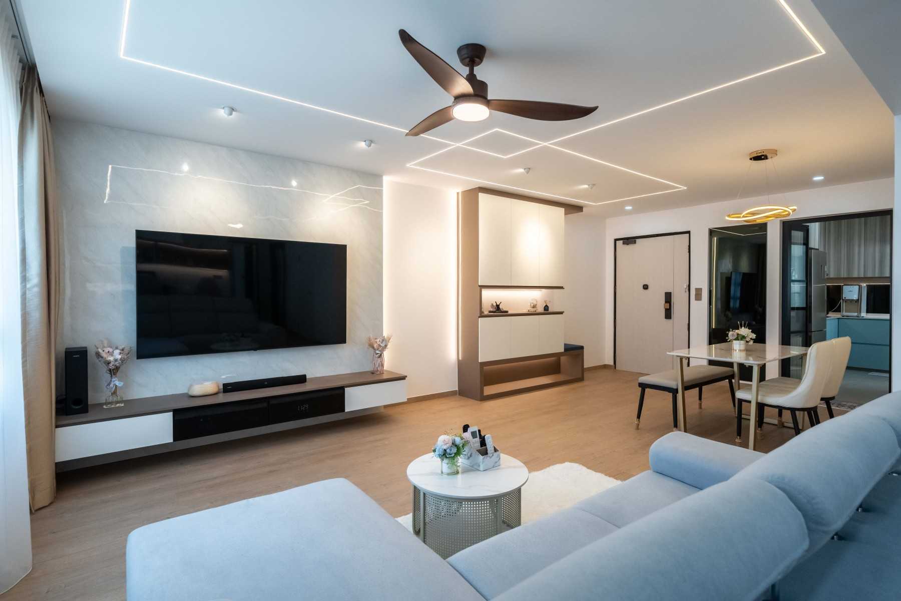 Contemporary Living Room with Wood Flooring and TV Console