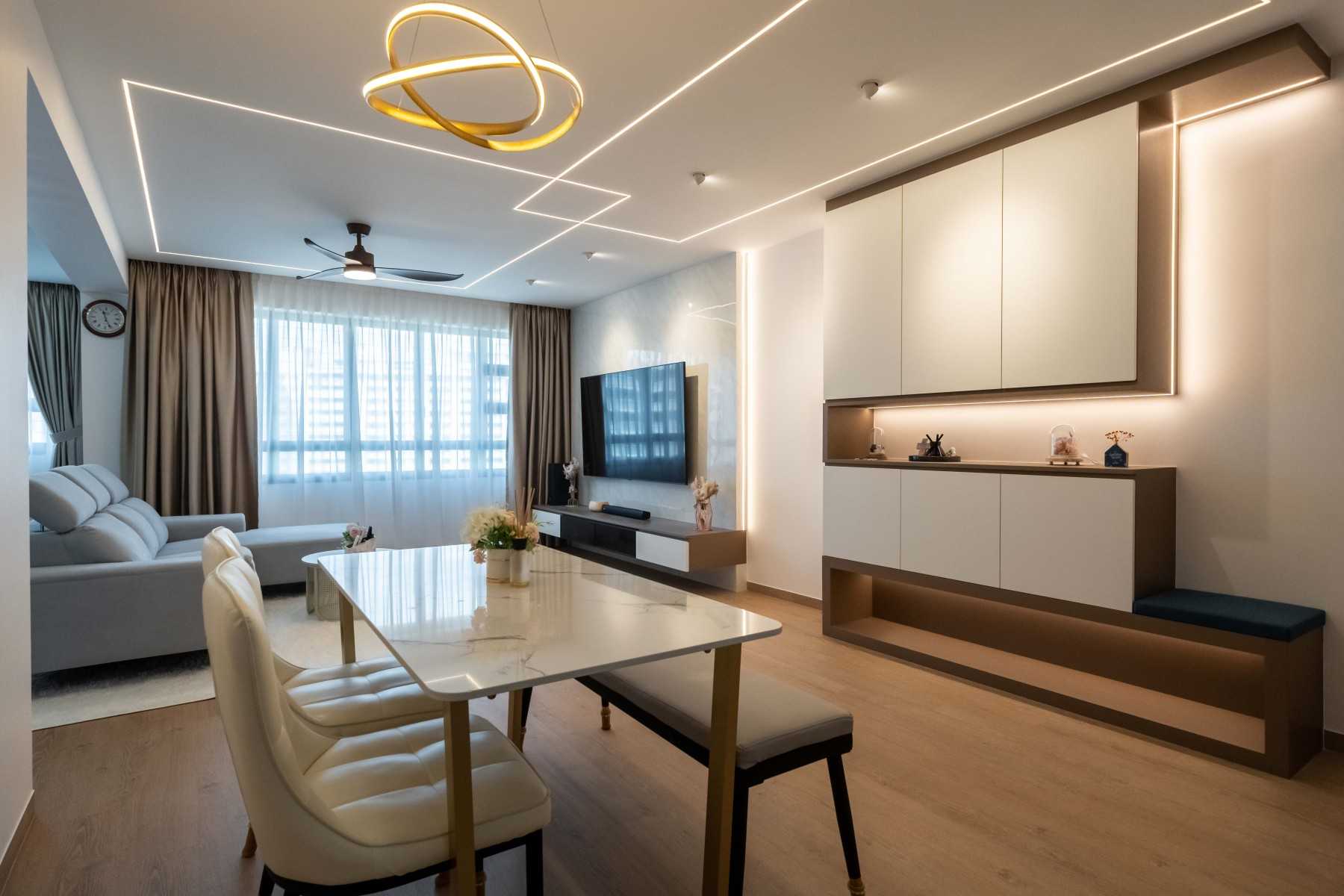 Contemporary Living Room with Vinyl Flooring and Feature Wall
