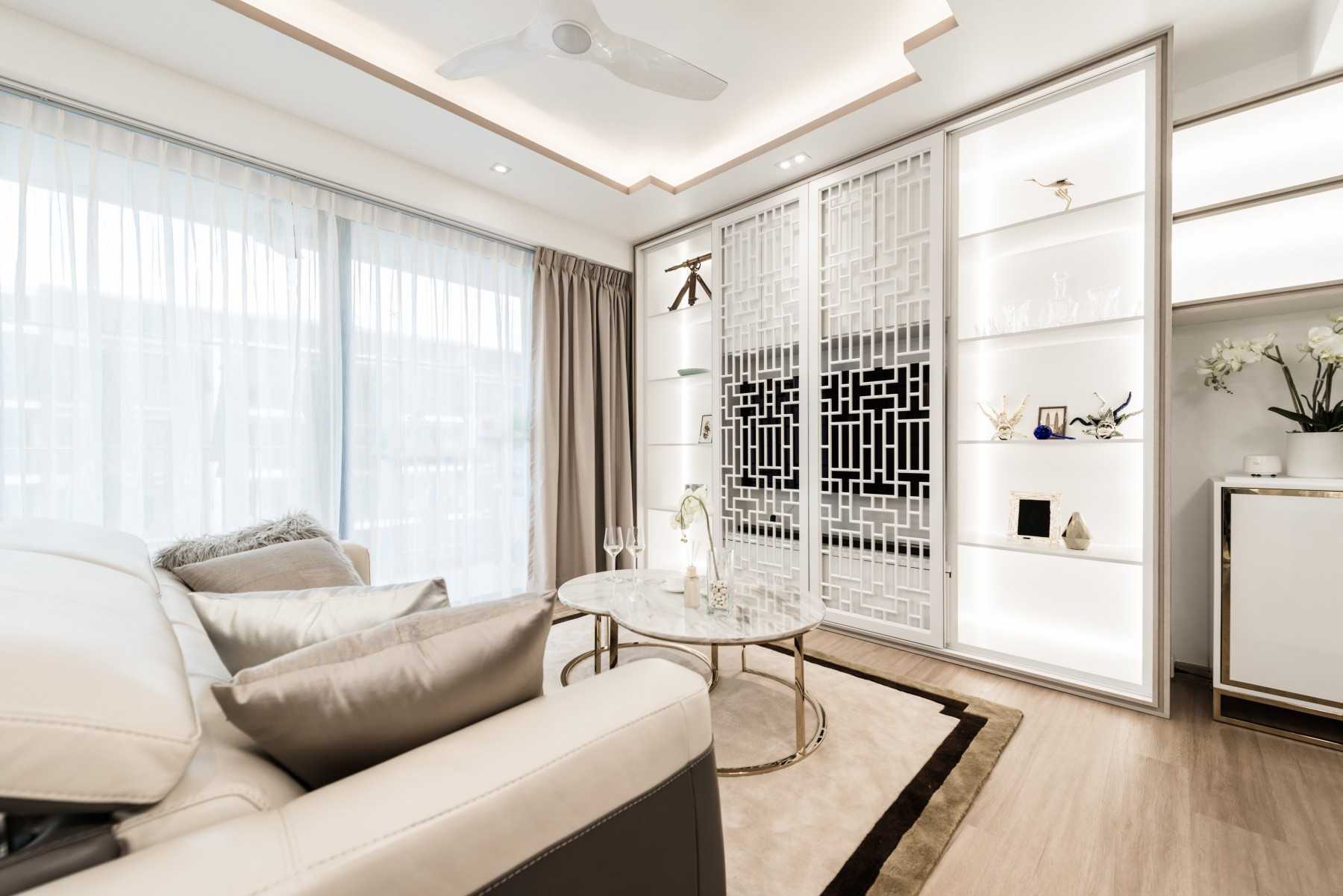 Asian Living Room with TV Console and Sofa