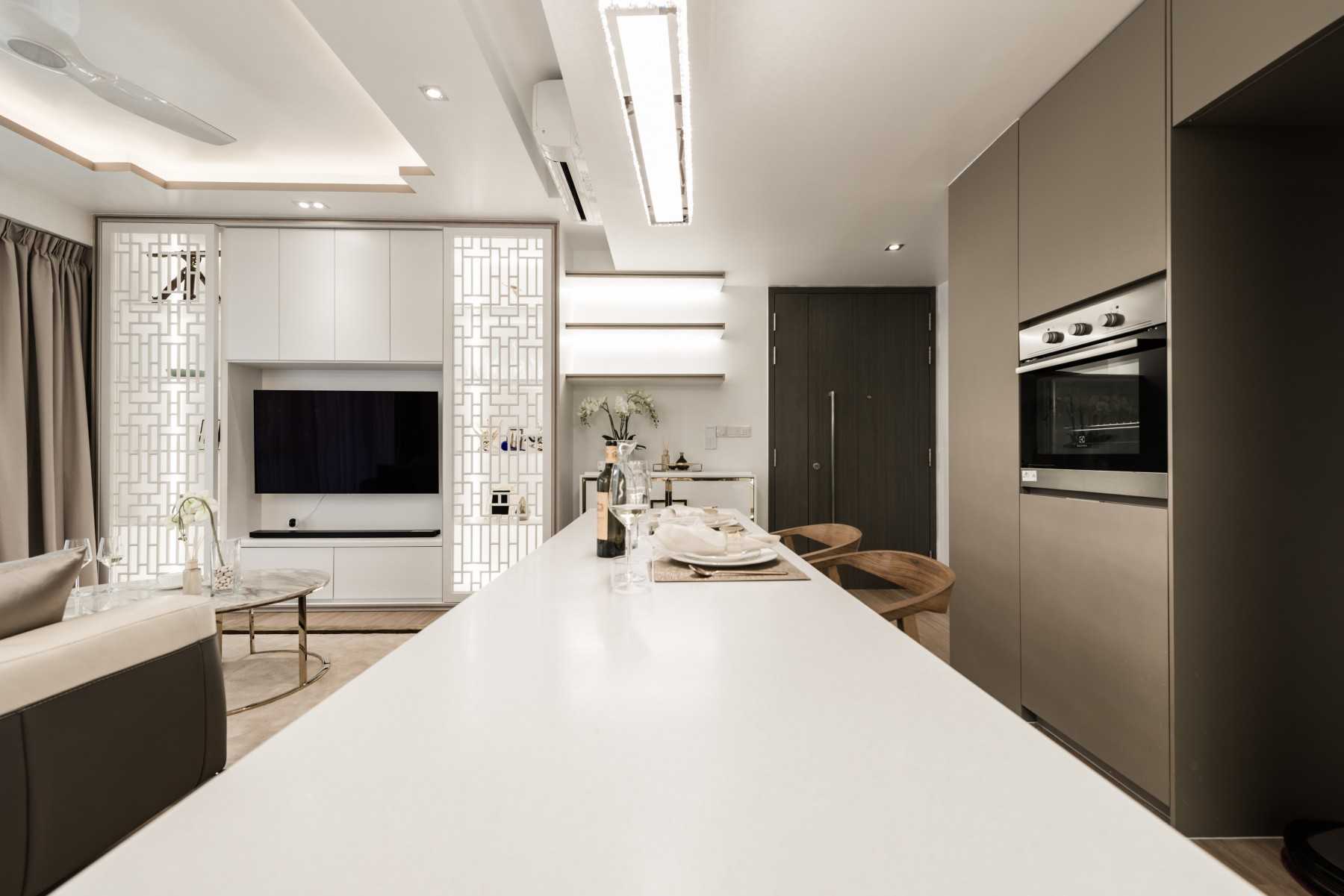 Asian Kitchen with Kitchen Island and Open Kitchen