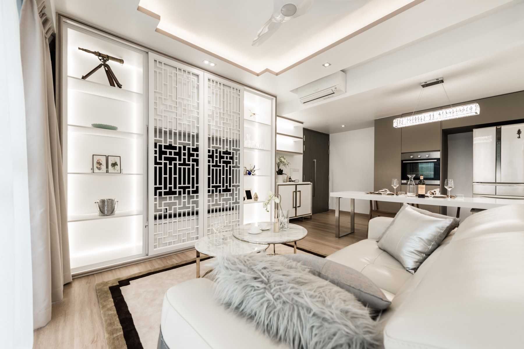 Asian Living Room with Cove Lighting and Sofa