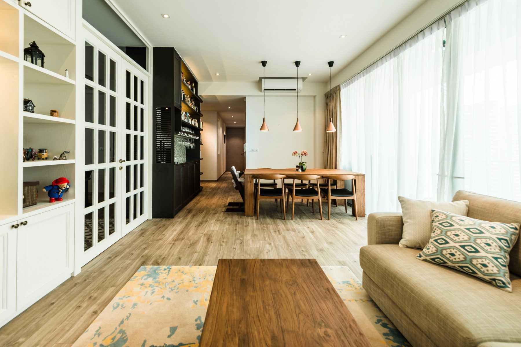 Transitional Living Room with TV Console and Feature Wall