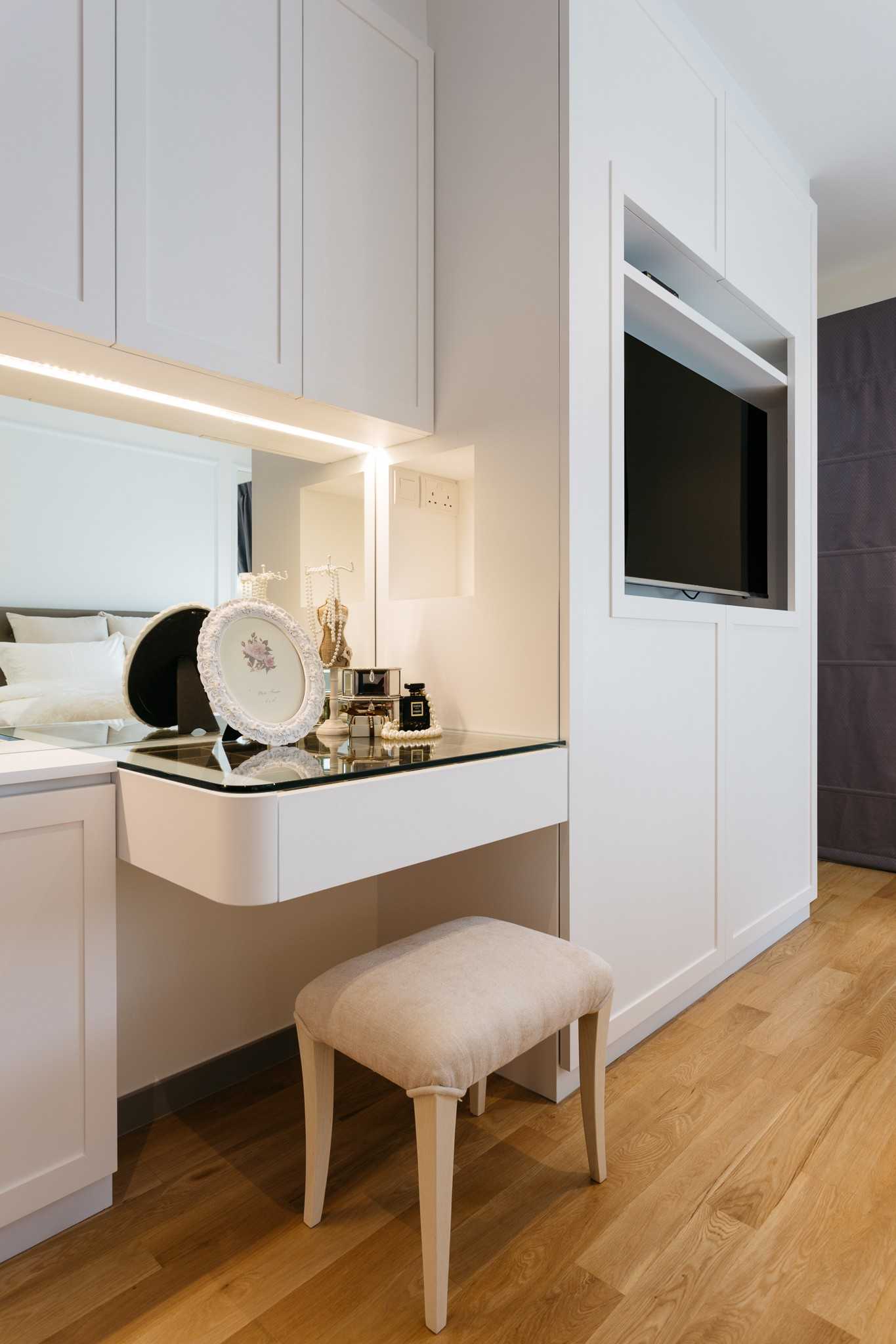 Transitional Bedroom with Bedside Table and Bedroom Dresser