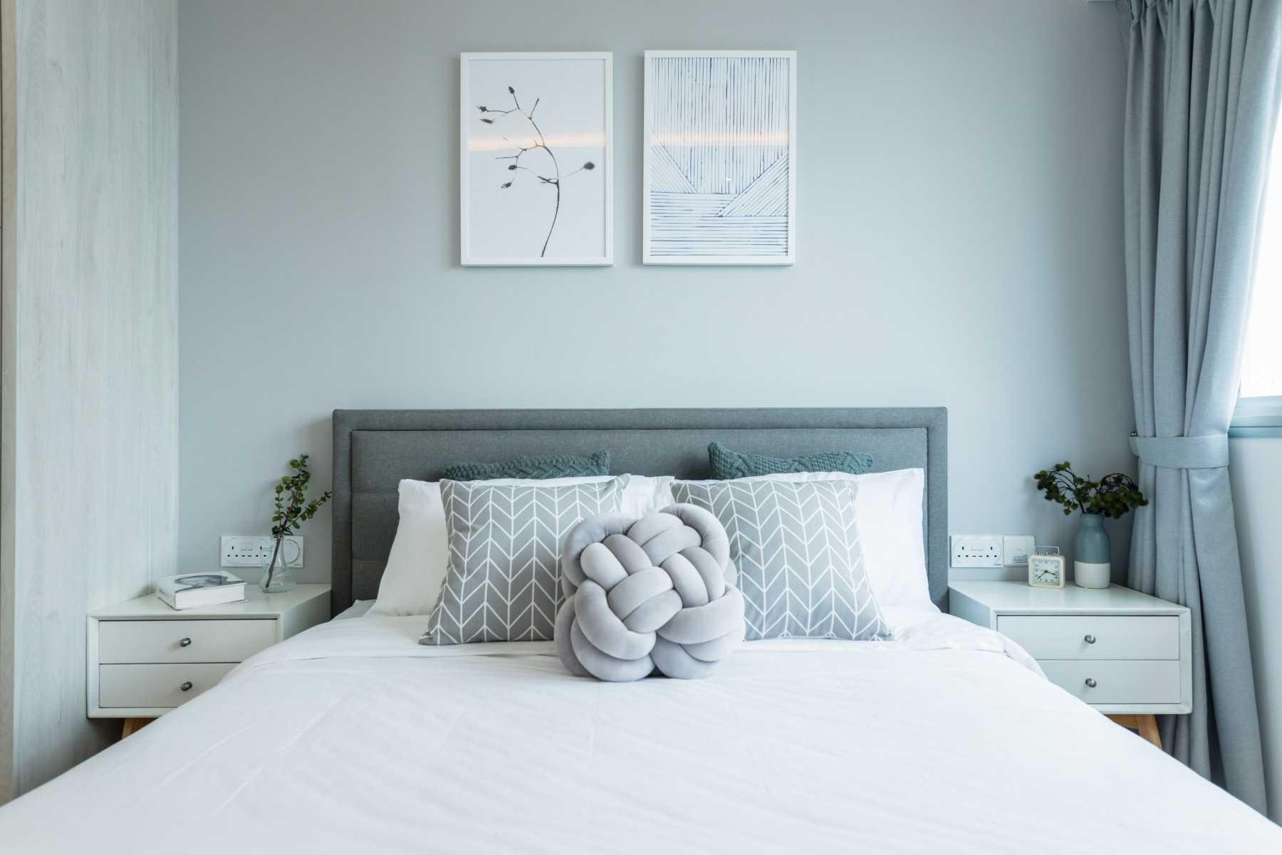 Scandinavian Bedroom with Wardrobe and Bedside Table