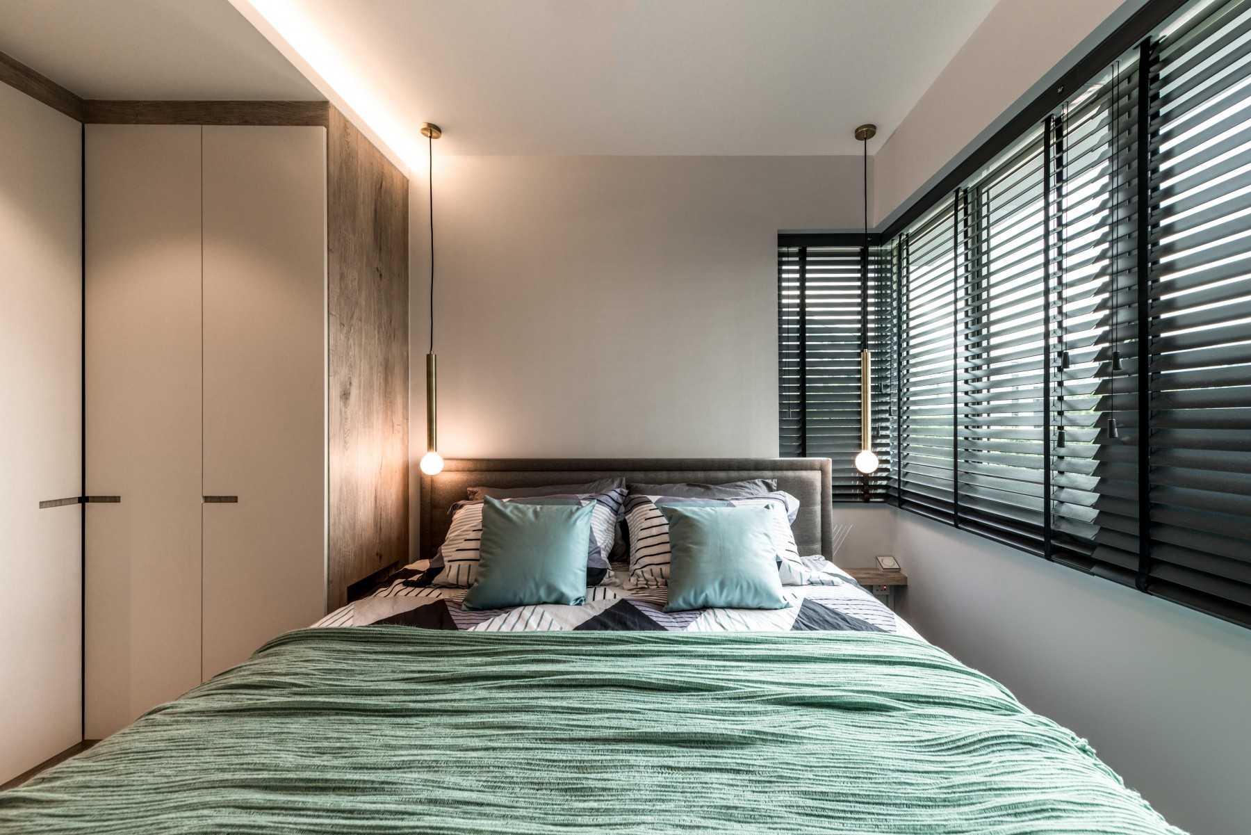 Scandinavian Bedroom with Wardrobe and Bedside Table