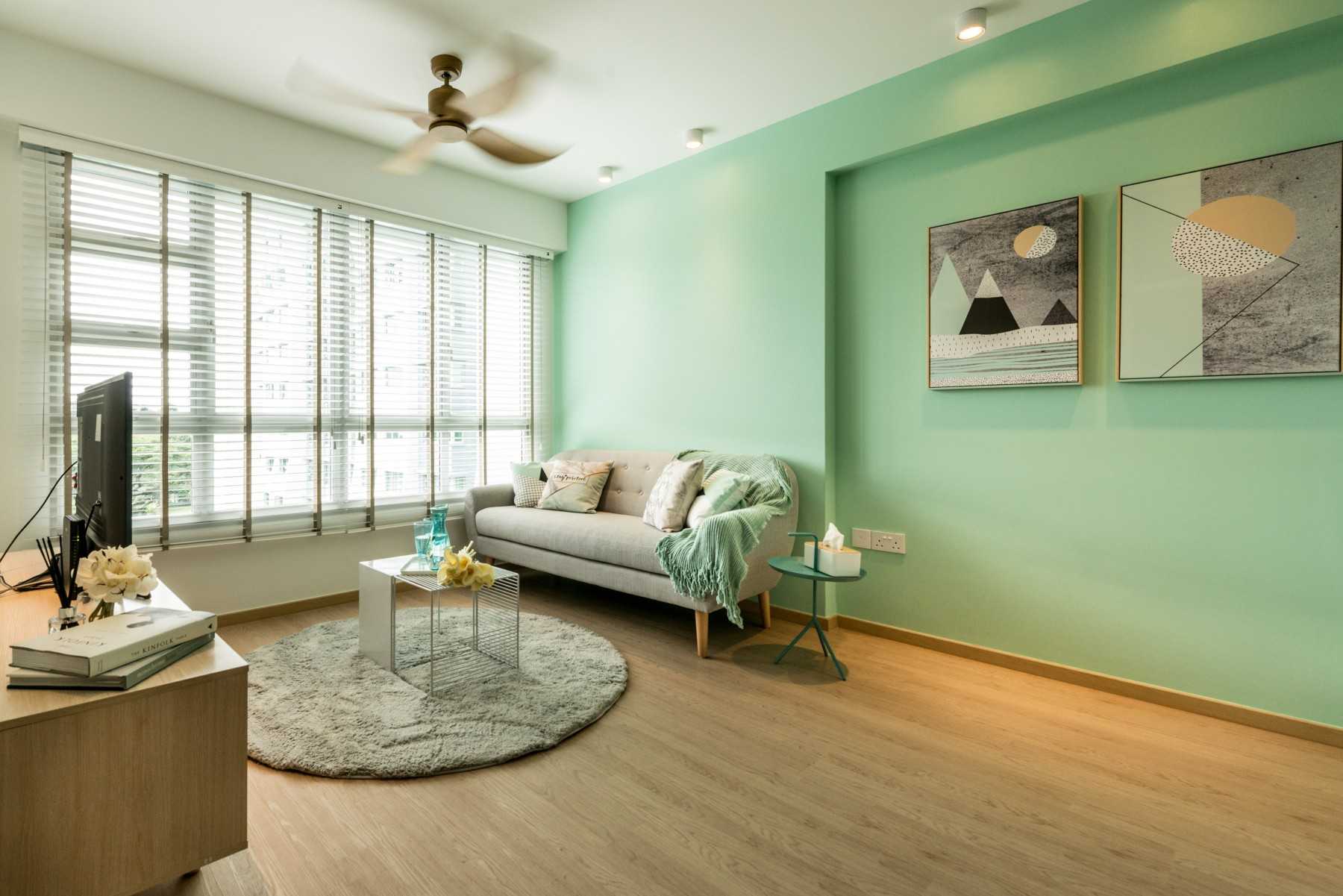 Scandinavian Living Room with Feature Wall and Cove Lighting